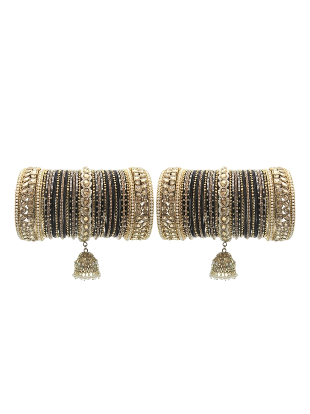 

leshya Set Of 70 Brass-Plated Stones Studded & Beads Bangles, Black