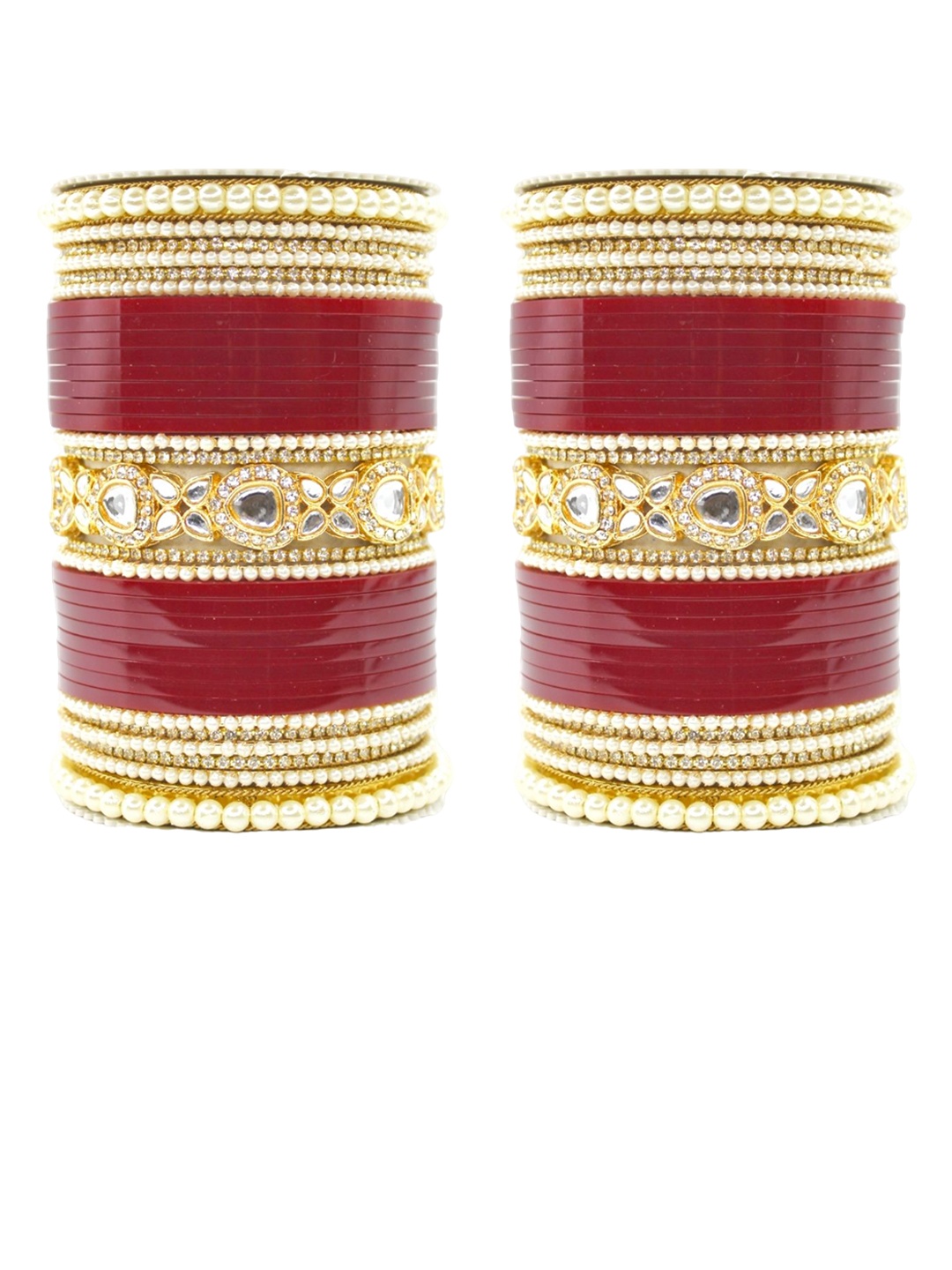 

leshya Set Of 66 Brass Plated Kundan Studded Bangles, Maroon