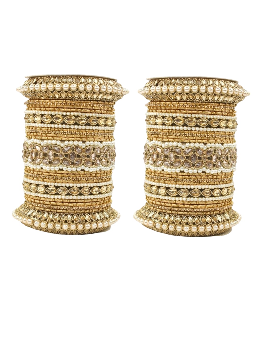 

leshya Set of 50 Brass-Plated Stone Studded Bangles, Gold