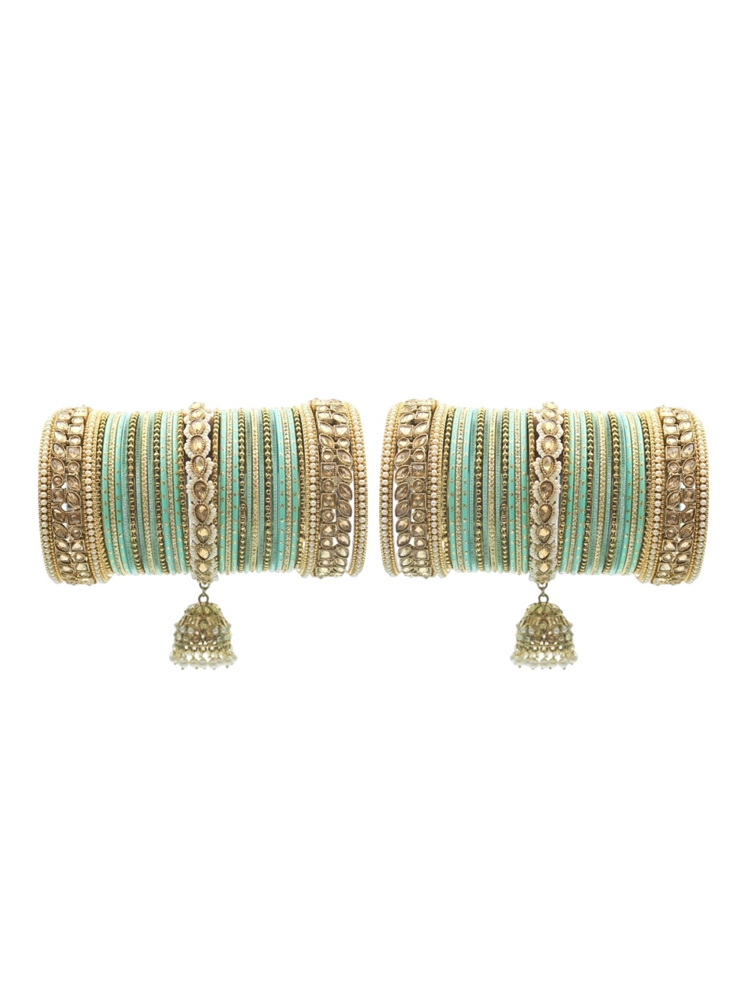 

leshya Set Of 70 Brass Plated Stone-Studded Bangles, Beige