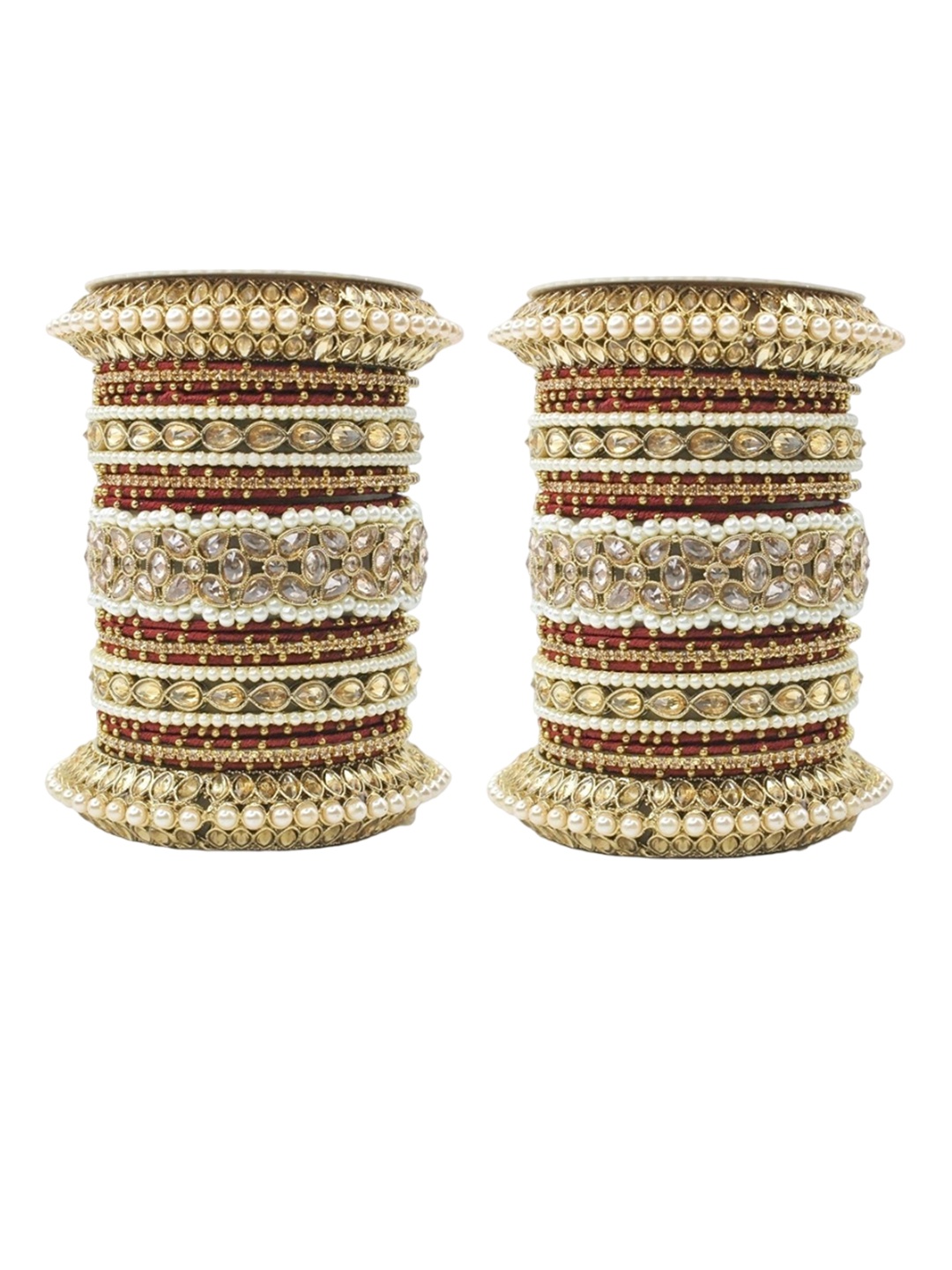 

leshya Set Of 30 Brass Plated Stones Studded Bangles, Maroon