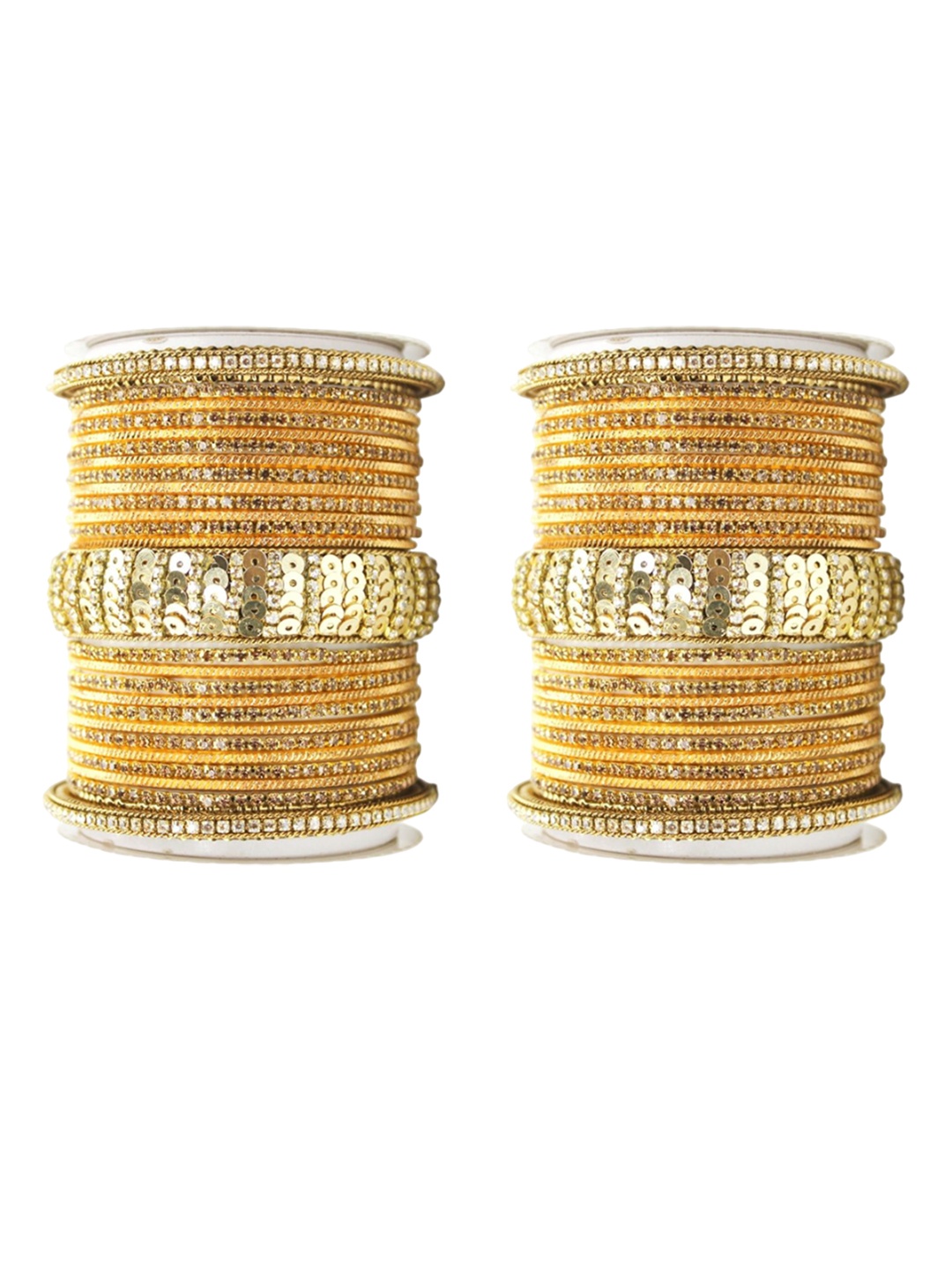 

leshya Set Of 70 Brass Plating & Stone Studded Bangles, Yellow
