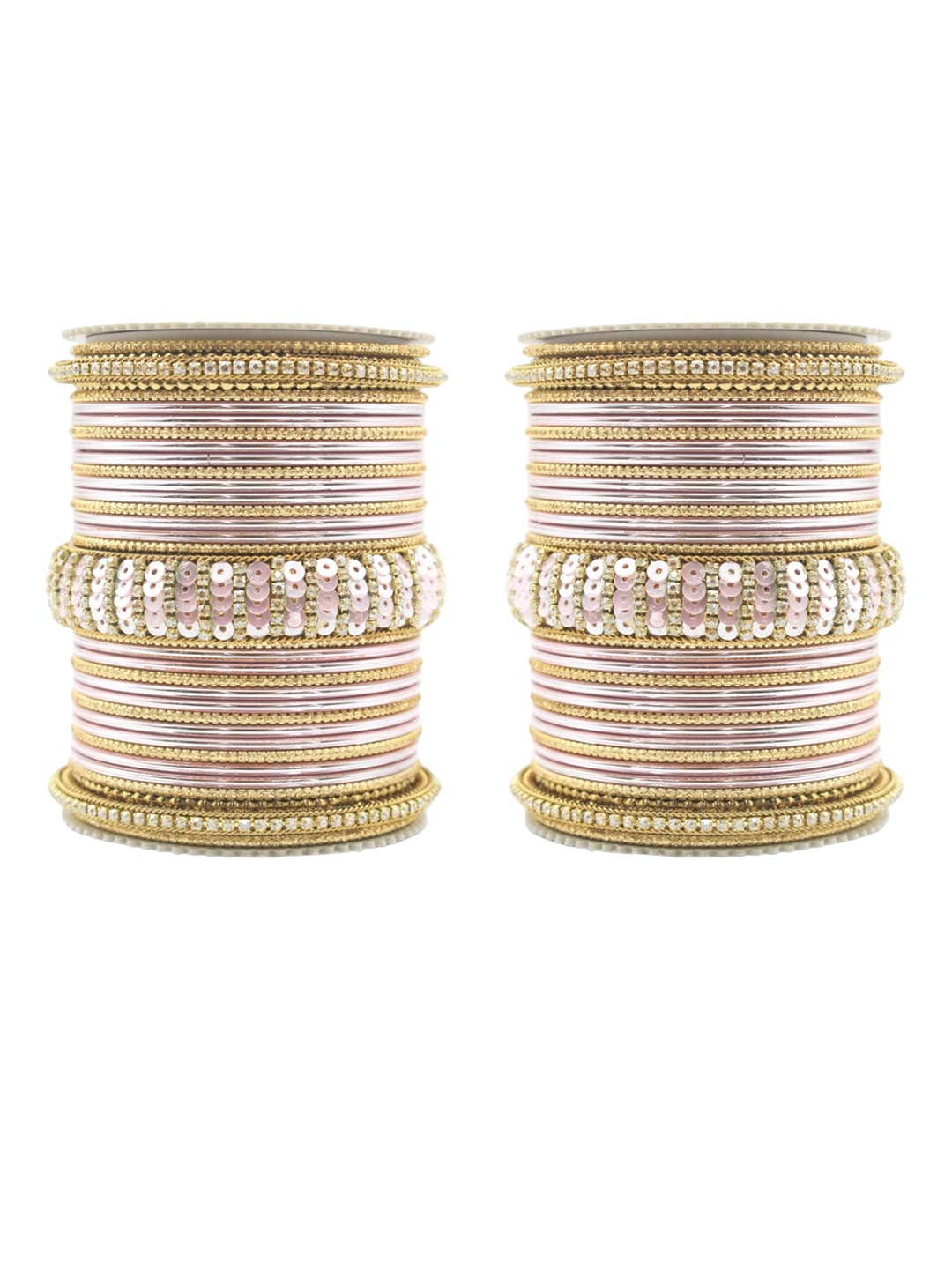 

leshya Set Of 70 Brass-Plated Stone-Studded Bangles, Pink