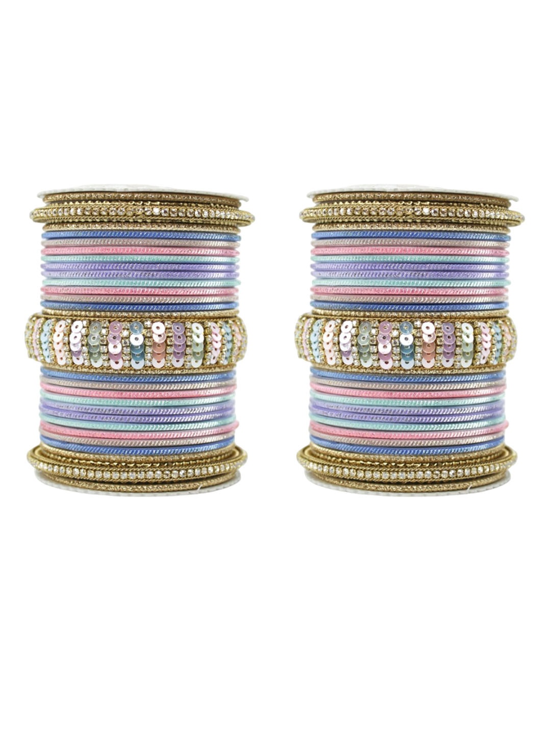 

leshya Set Of 70 Brass-Plated Kundan Studded Bangles, Blue