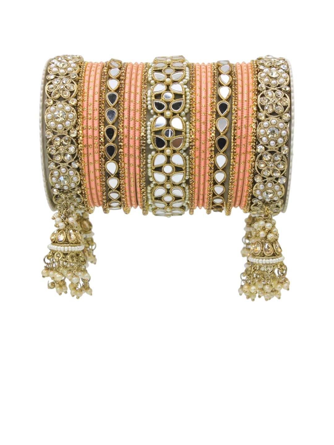 leshya Set Of 50 Brass Plated Stone-Studded Bangles, Bronze