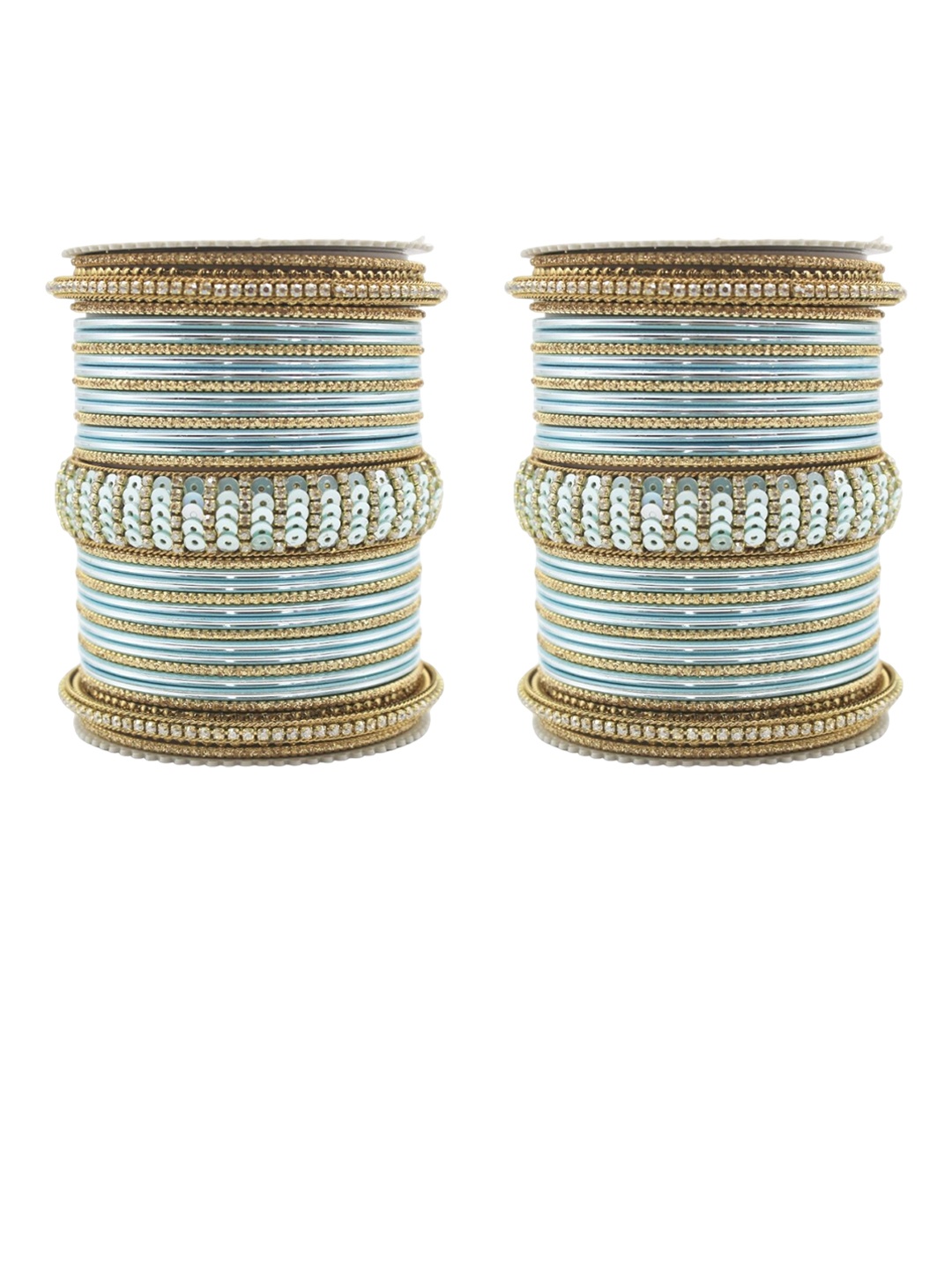 

leshya Set Of 70 Brass-Plated Stone-Studded Bangles, Beige