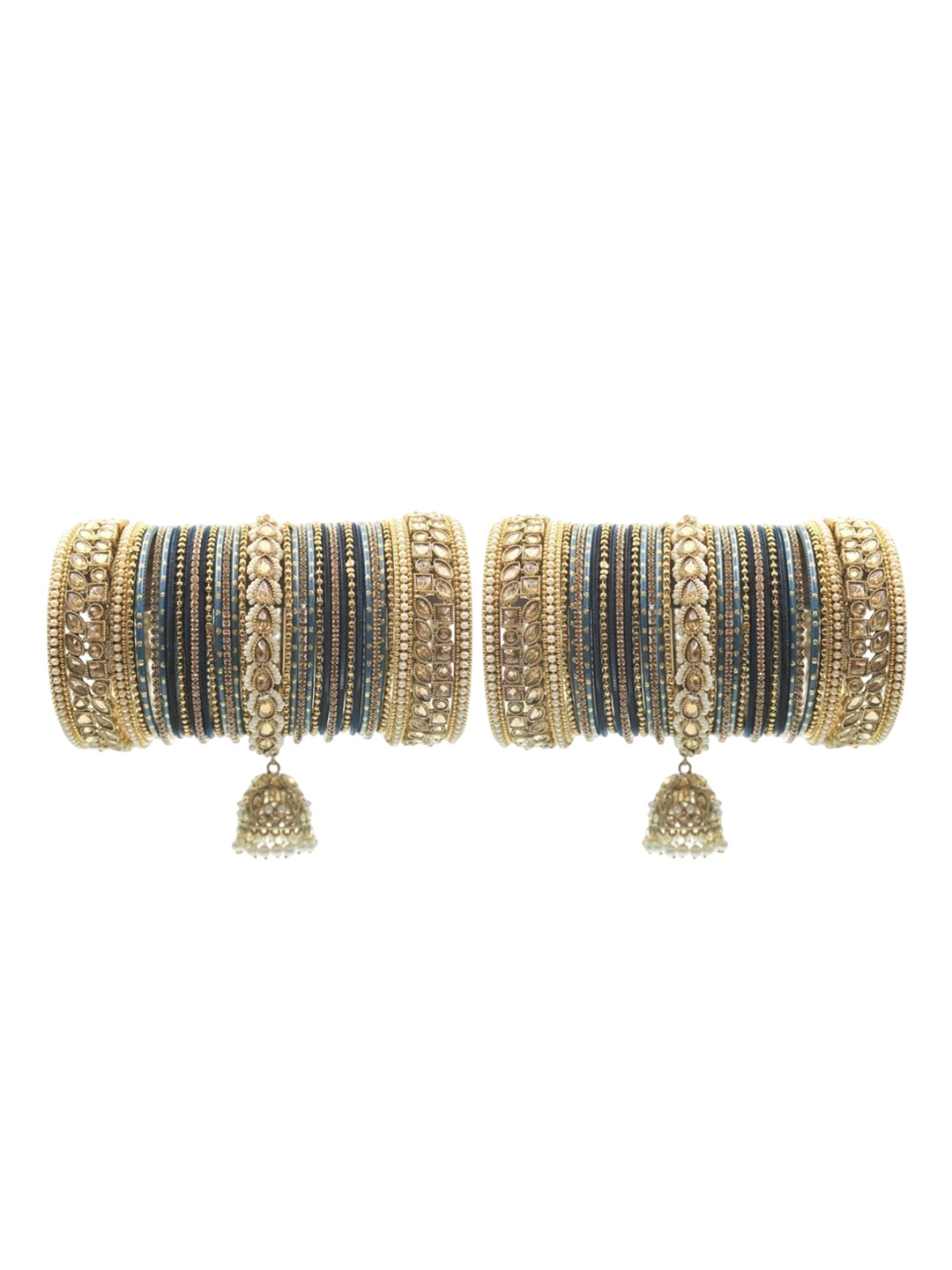 

leshya Set Of 70 Brass-Plated Stone-Studded Bangles, Beige