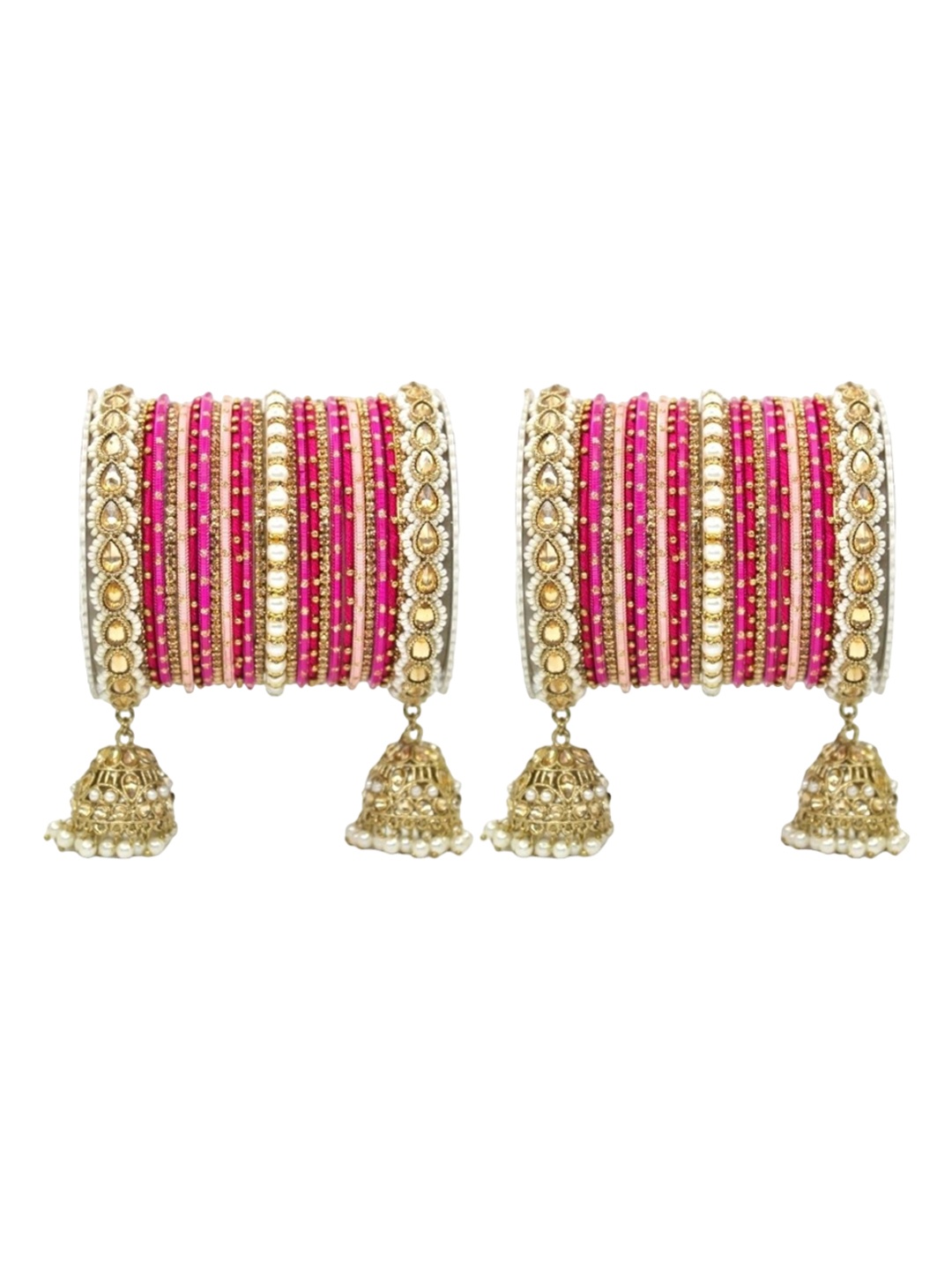 

leshya Set Of 50 Brass-Plating AD-Studded Jhumki Bangles, Pink