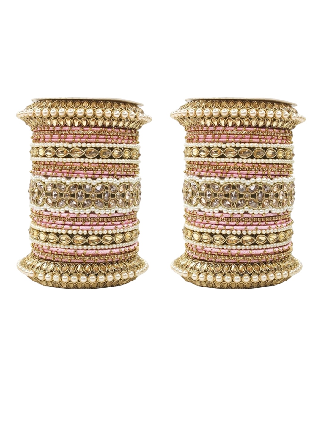 

leshya Set Of 50 Brass Plated Stone Studded Bangles, Pink