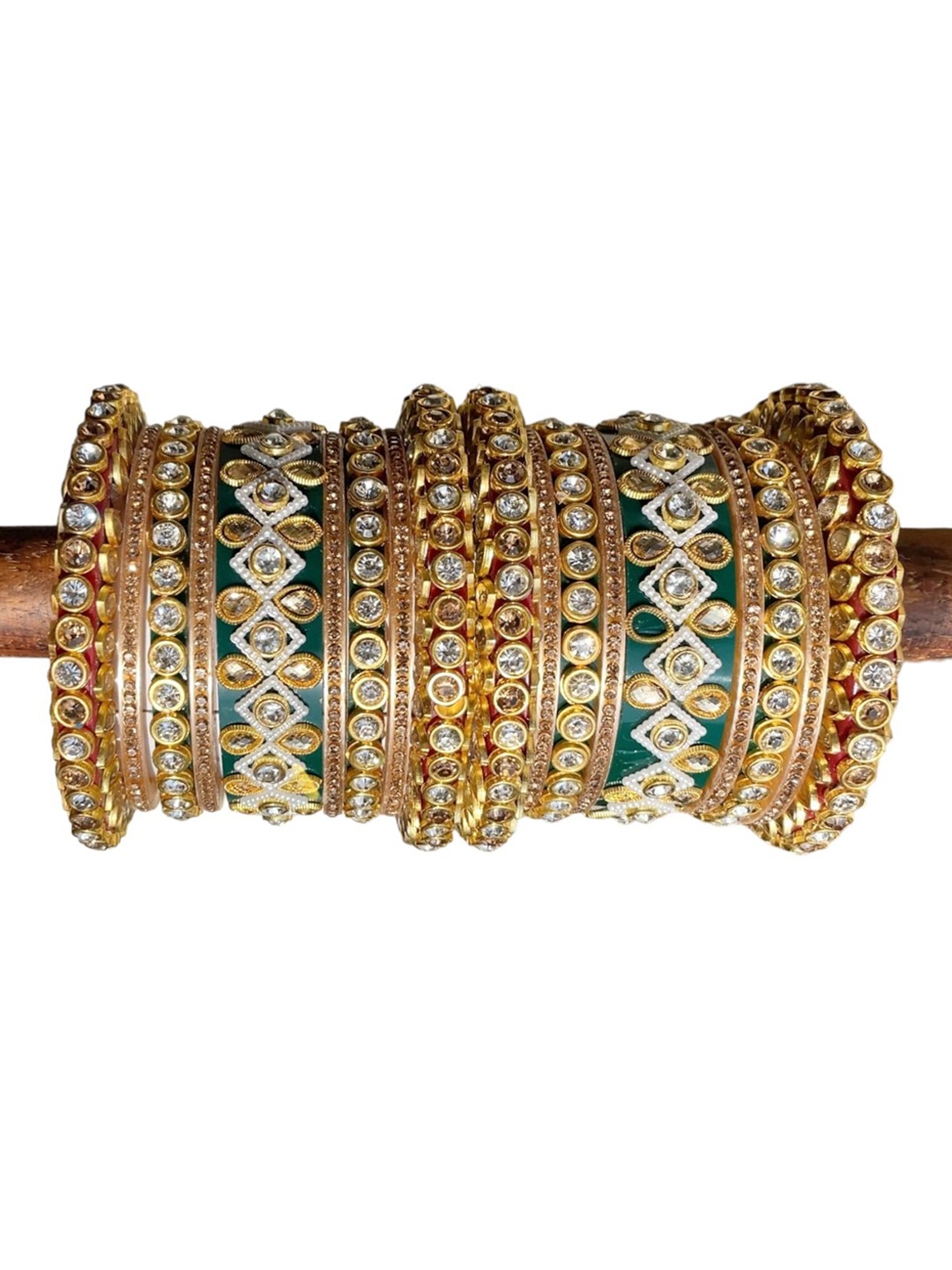 

leshya Set of 18 Stone-Studded Rajasthani Bridal Bangles, Bronze