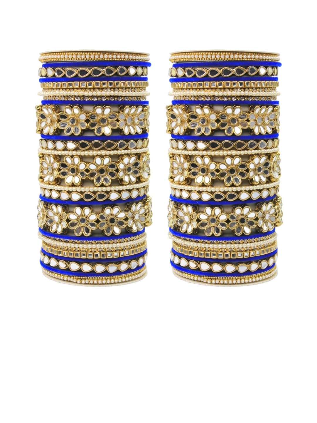 

leshya Set of 30 Artificial Stones and Beads Brass Plated Mirror Bangles, Gold
