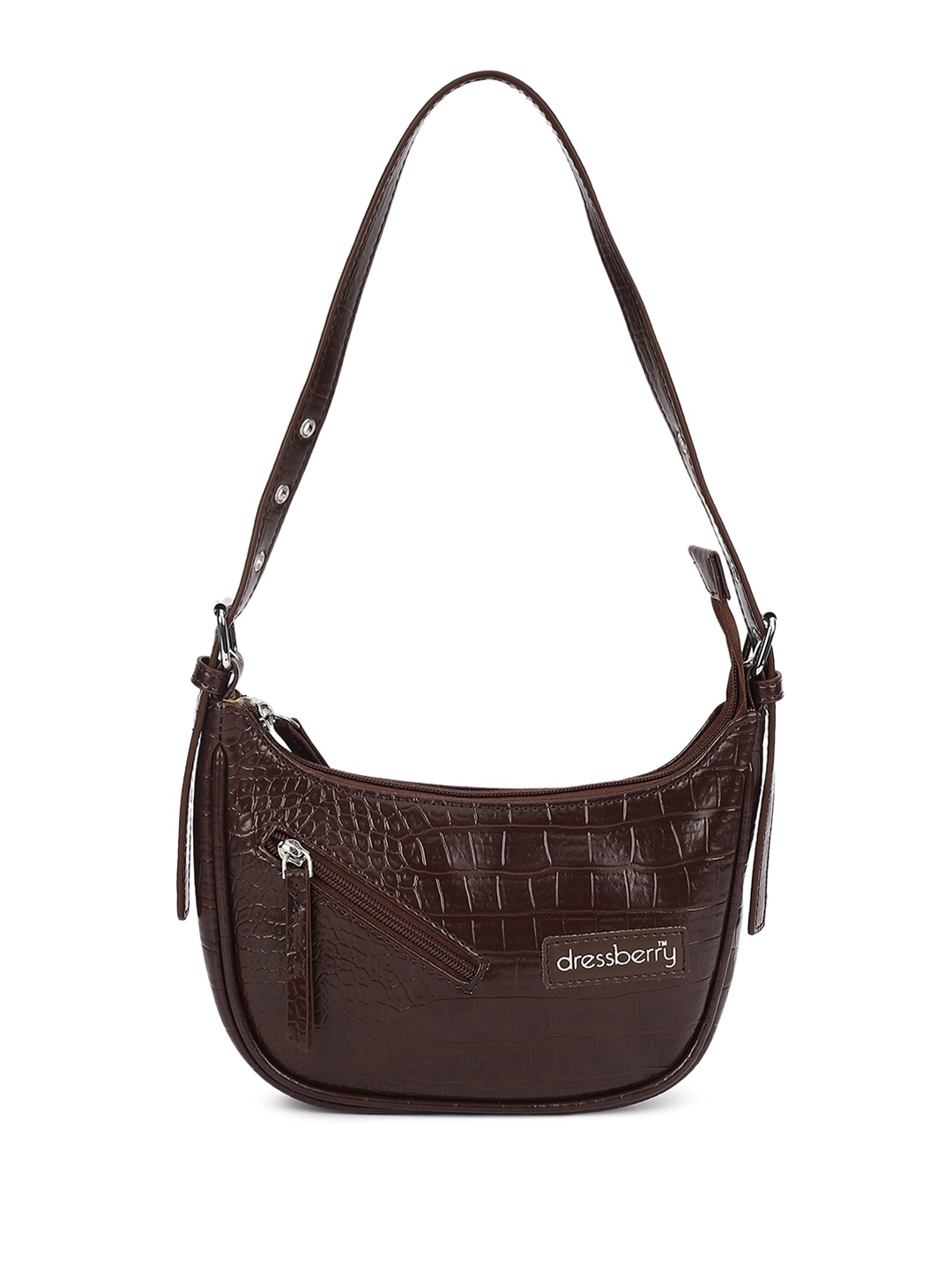 

DressBerry Textured Half Moon Hobo Bag with Tasselled, Brown