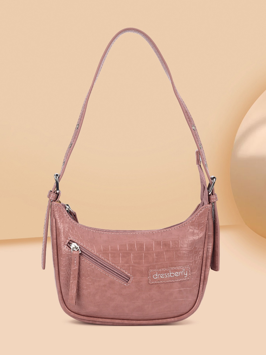 

DressBerry Half Moon Hobo Bag with Quilted, Pink