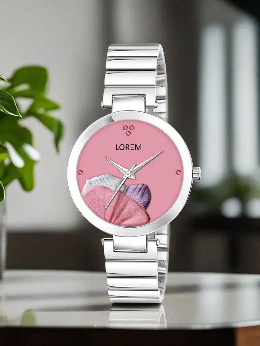 

LOREM Women Embellished Dial & Stainless Steel Straps Analogue Watch LR313-B, Pink