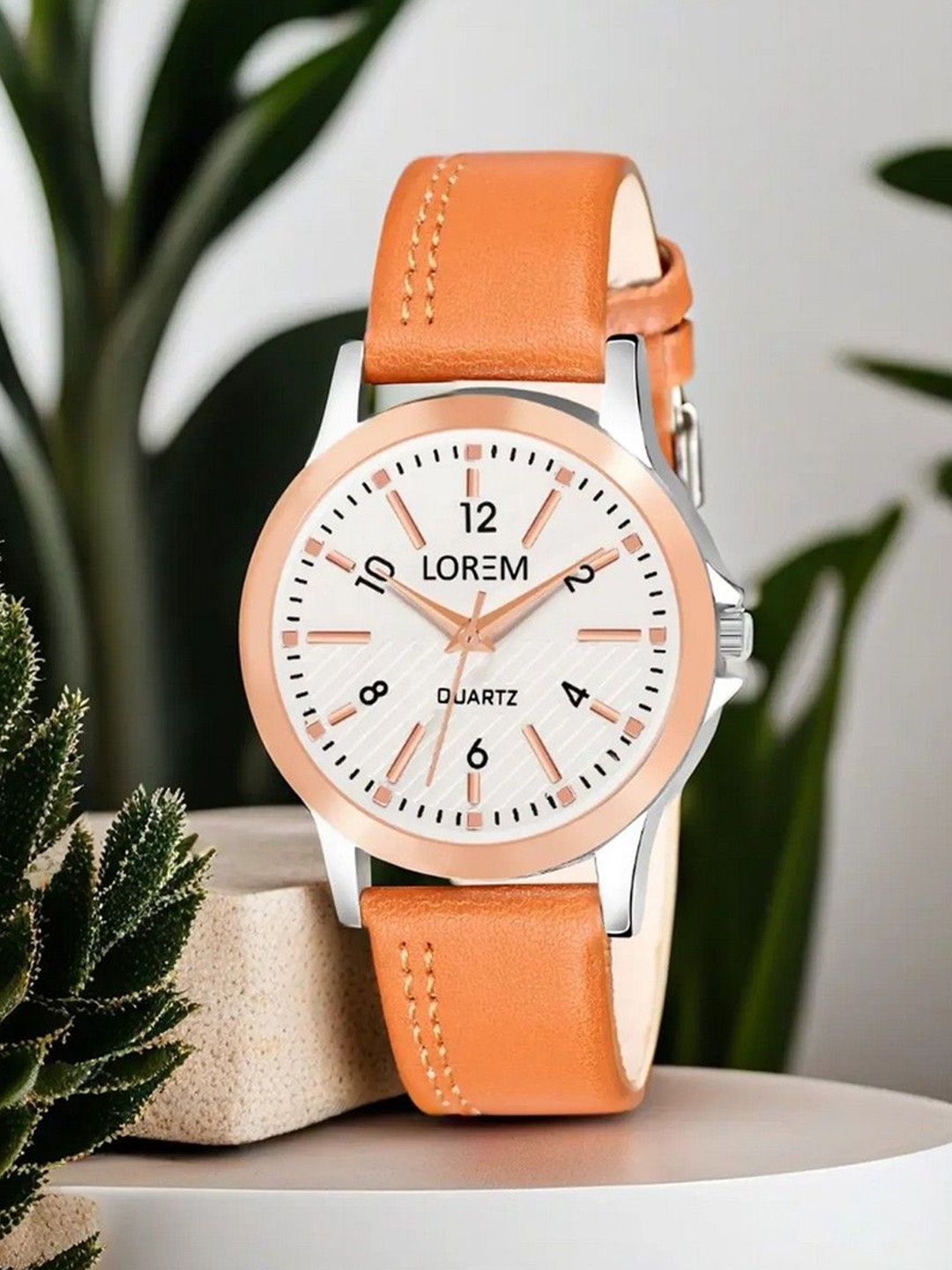 

LOREM Women Dial & Textured Leather Straps Analogue Watch LR341-B, Orange