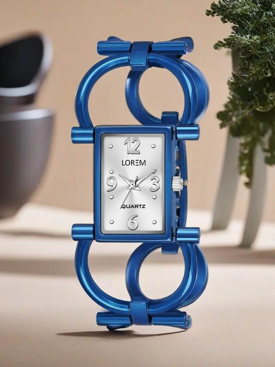 

LOREM Women Printed Dial & Square Bracelet Style Straps Digital Watch LR296-A, Blue