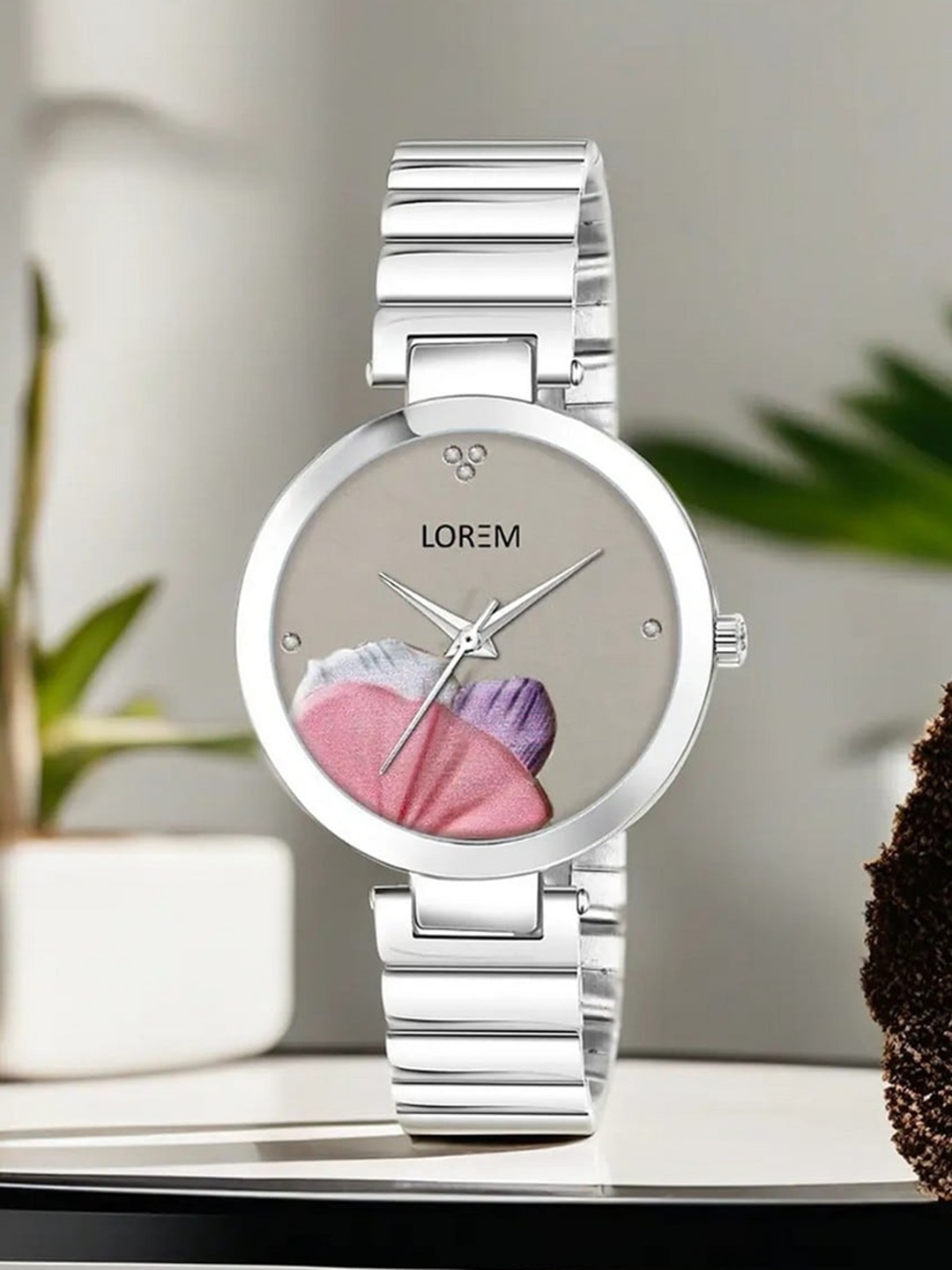 

LOREM Women Printed Dial & Stainless Steel Straps Analogue Watch LR312-B, Grey