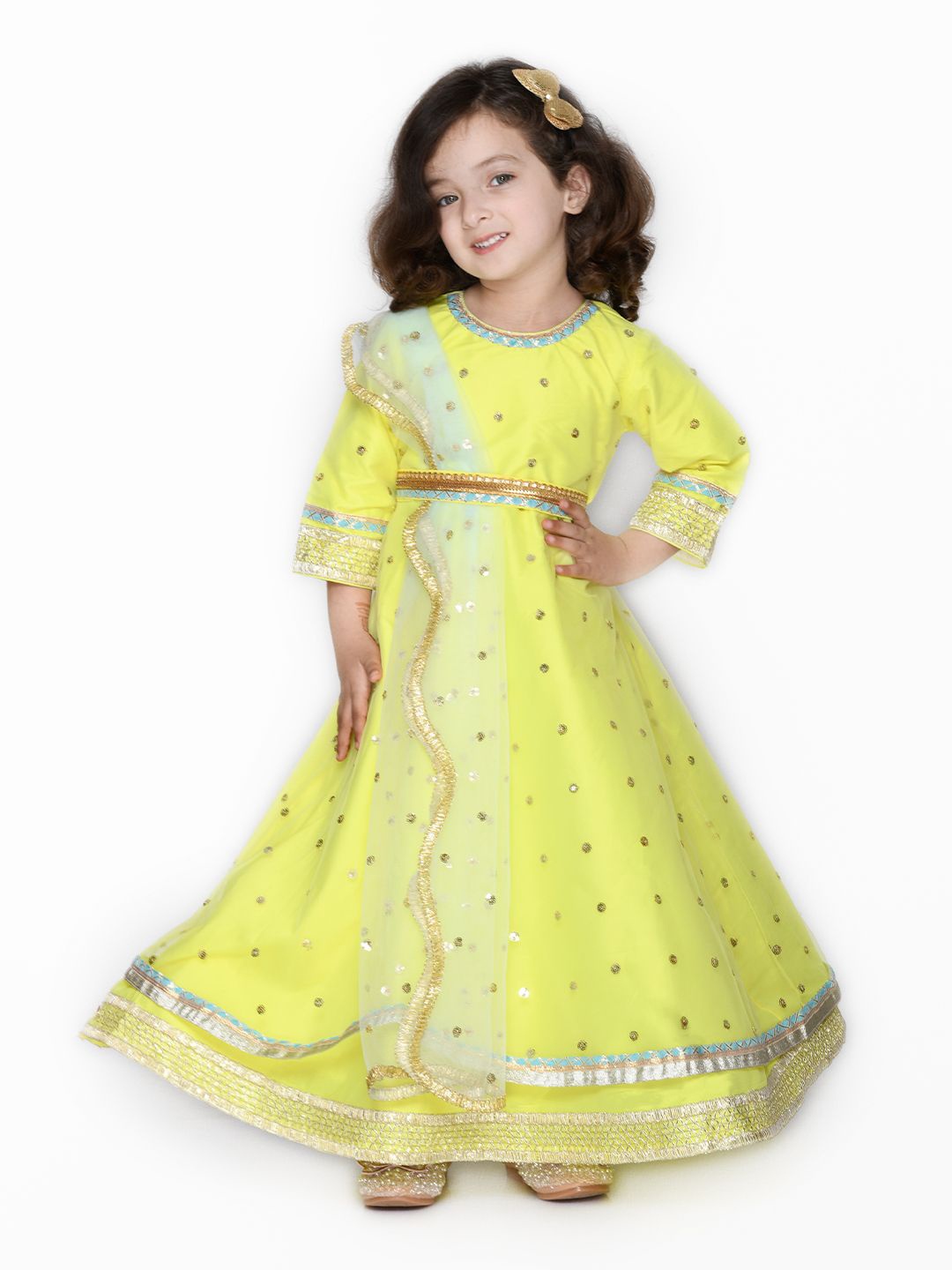 

SAKA DESIGNS Girl's Polka Dots Net Maxi Dress, Yellow
