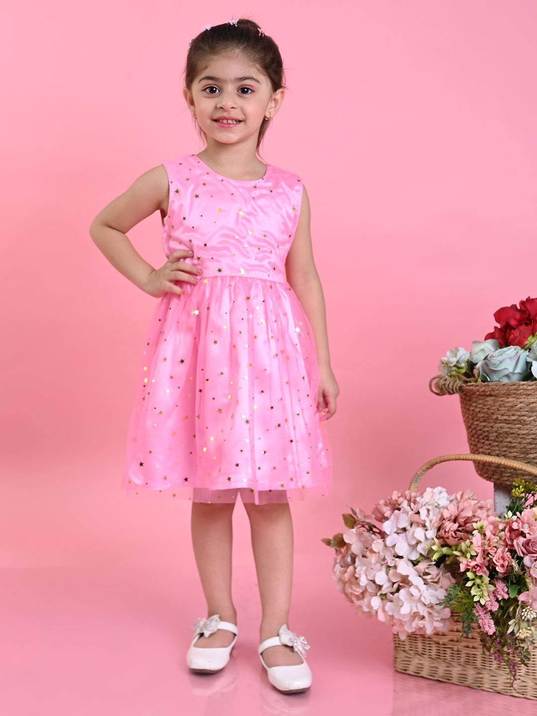 

SAKA DESIGNS Floral Net Fit & Flare Dress, Pink