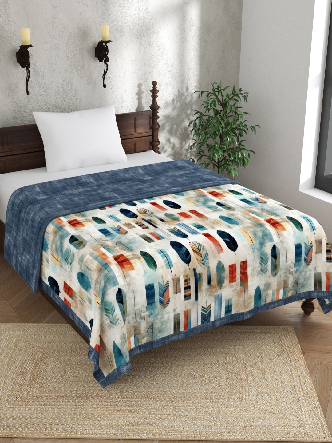 

EverHOME Cream & Maroon Abstract Cotton AC Room 150 GSM Single Bed Dohar