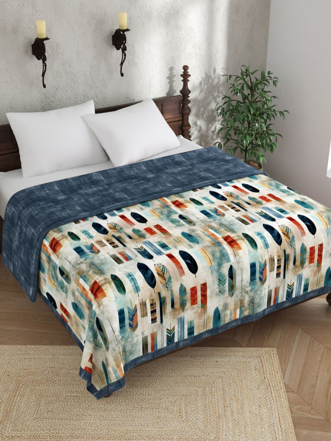 

EverHOME Cream & Blue AC Room 150 GSM Cotton Double Bed Dohar