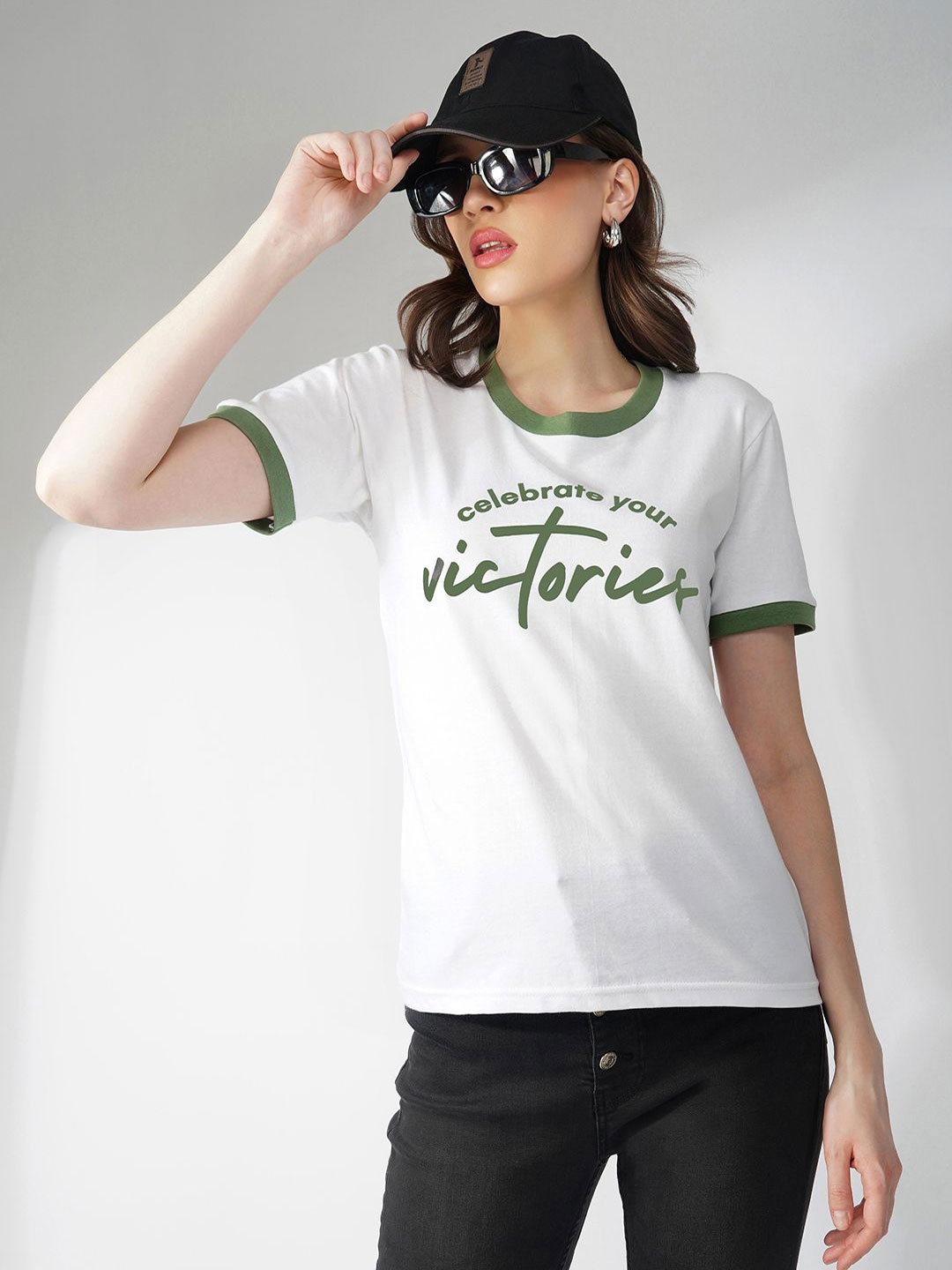 

Lagashi Women Typography Printed Round Neck Pure Cotton T-shirt, White