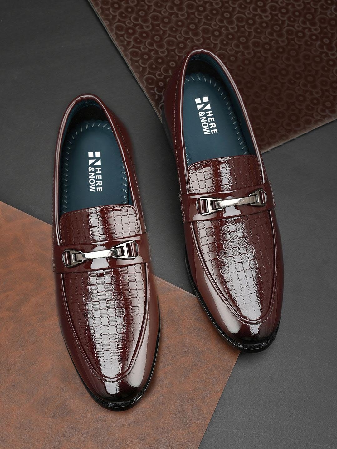 

HERE&NOW Men Textured Formal Loafers, Black