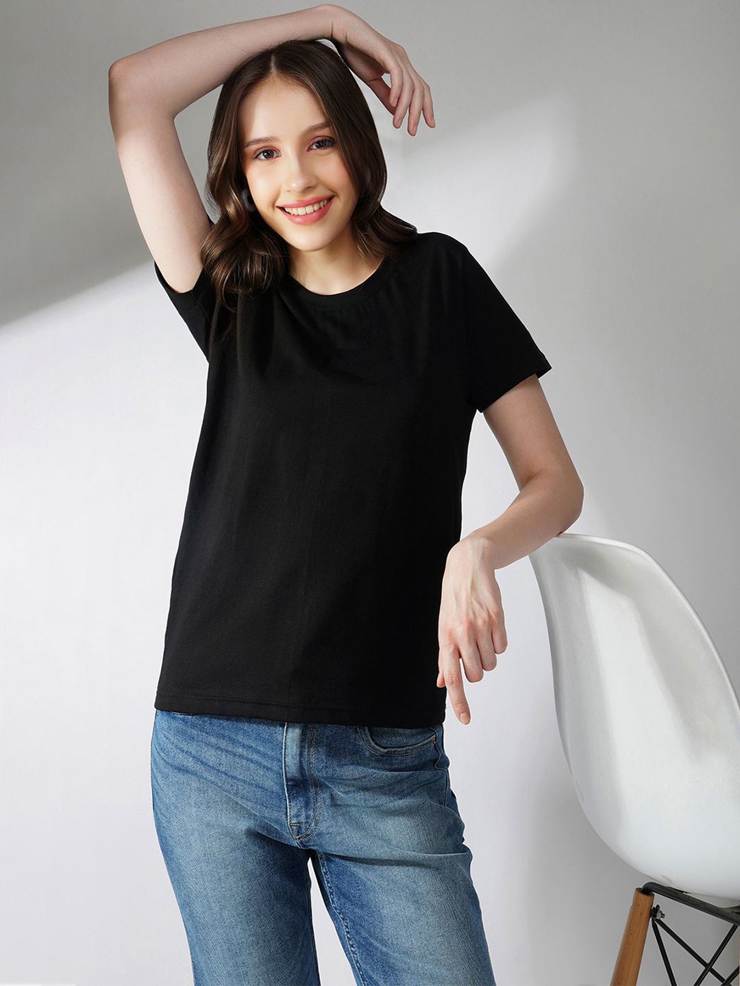 

Lagashi Women Solid T-shirt, Black