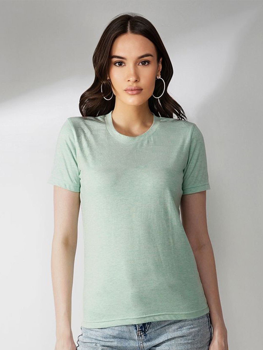 

Lagashi Women Solid Round Neck T-shirt, Coral