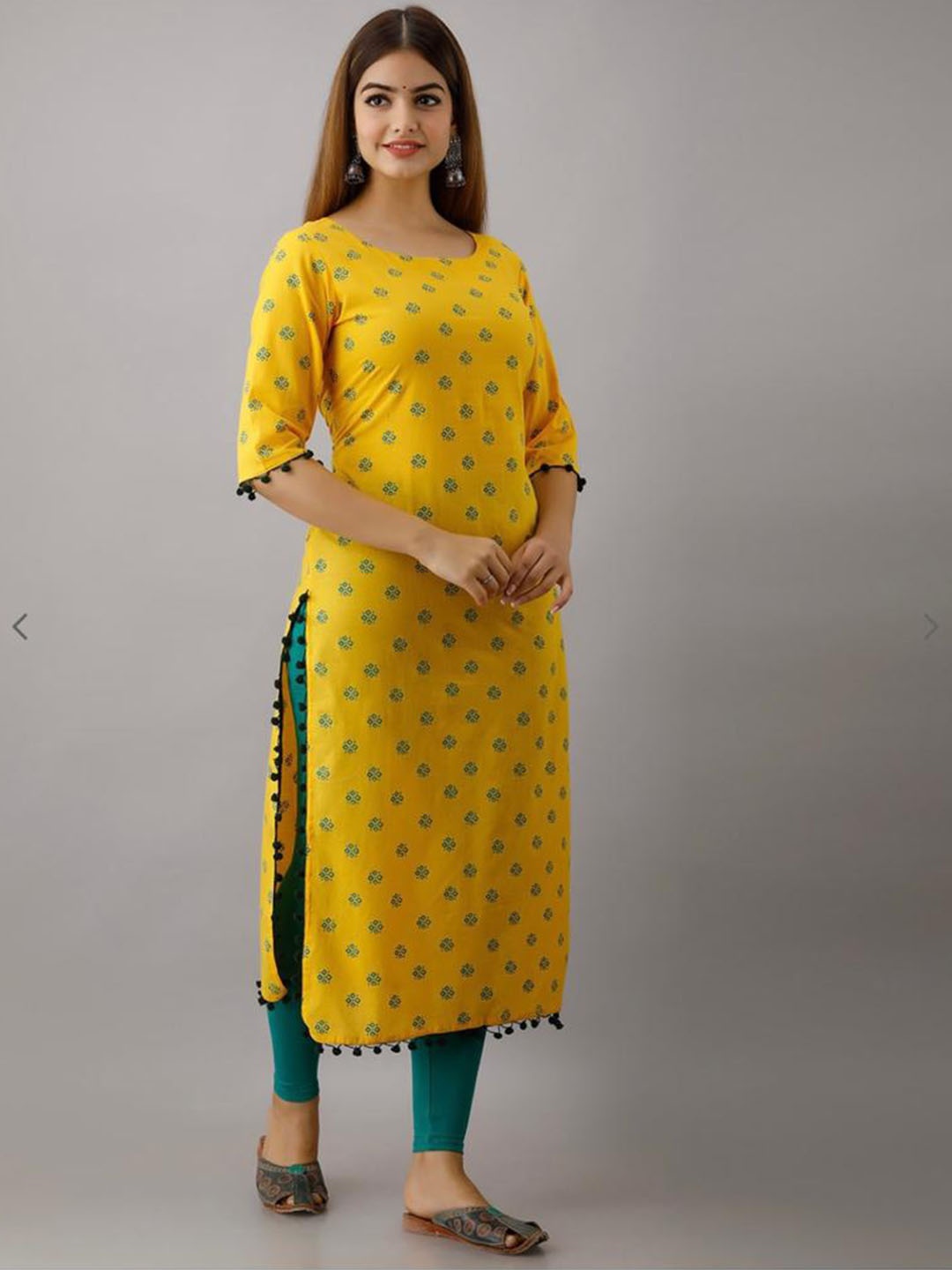 

JAFFRY EMBROIDERY Geometric Printed Straight Kurta, Yellow