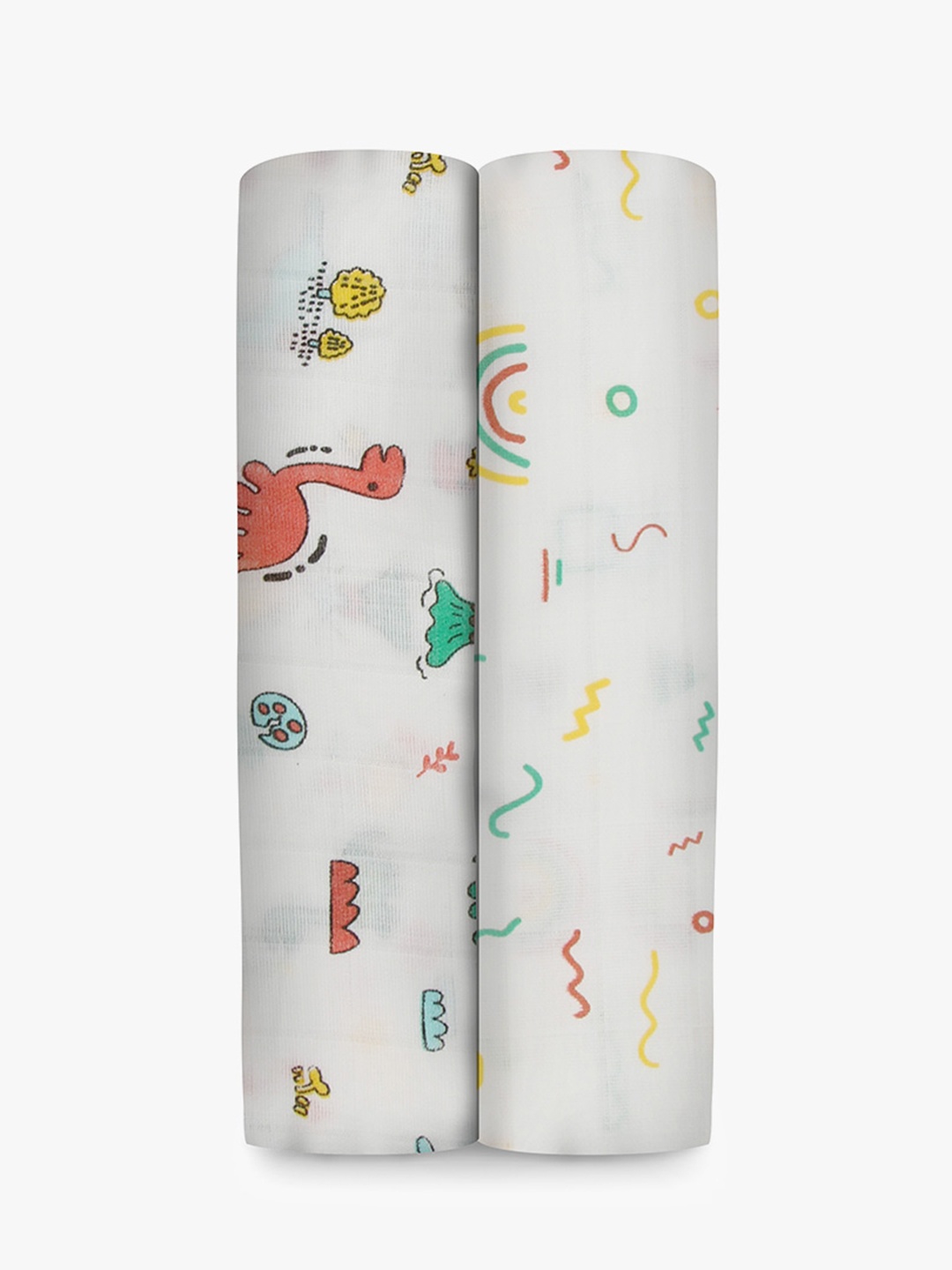 

A Toddler Thing Infants Set of 2 Printed Pure Cotton Muslin Swaddle Wrap, White