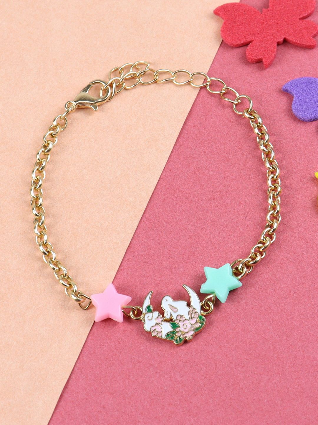 

Asthetika Bunny Rabbit Charm Bracelet Rakhi With Roli Chawal, Pink