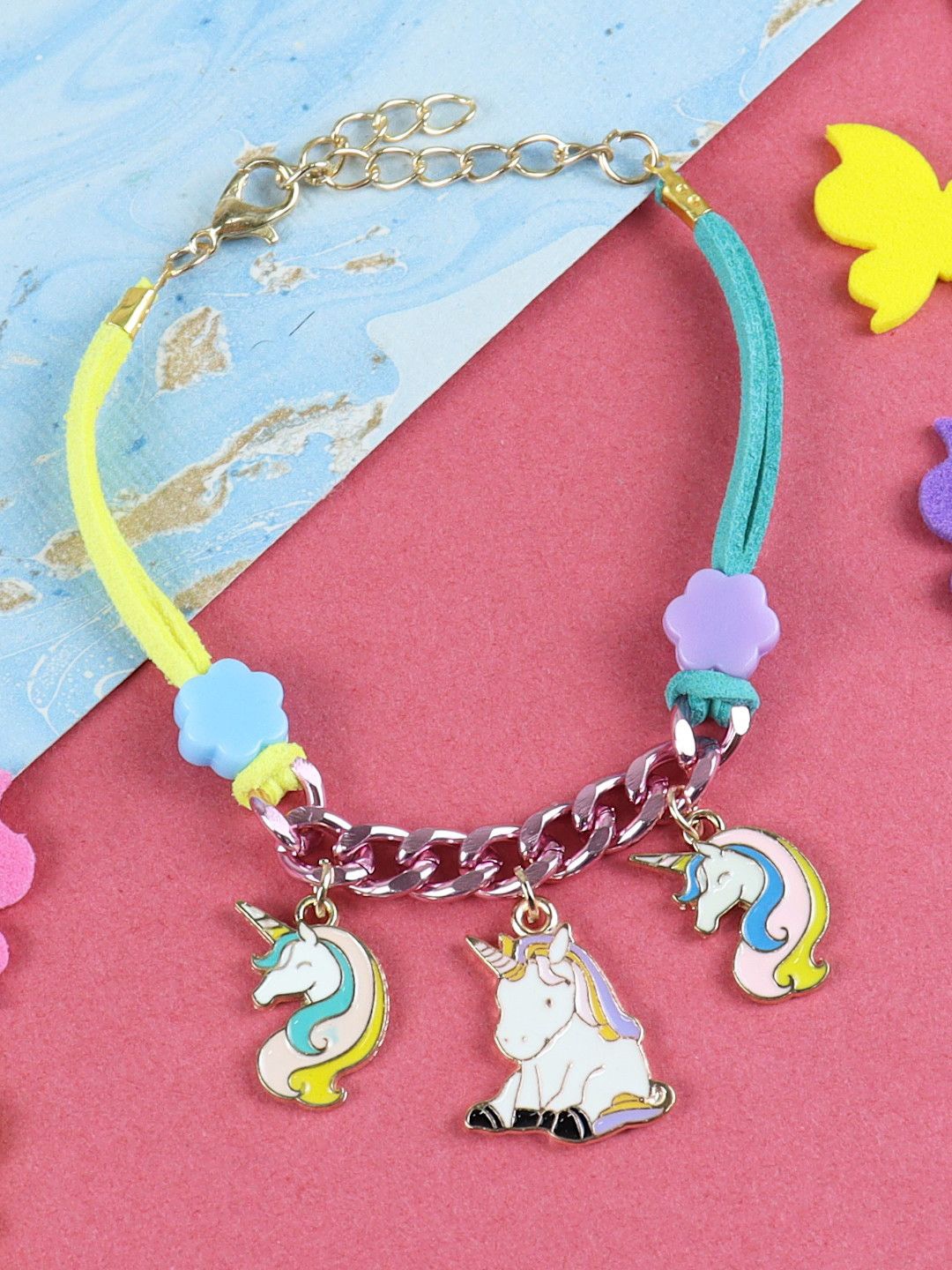

Asthetika Unicorn Charm Bracelet Rakhi With Roli Chawal, Yellow