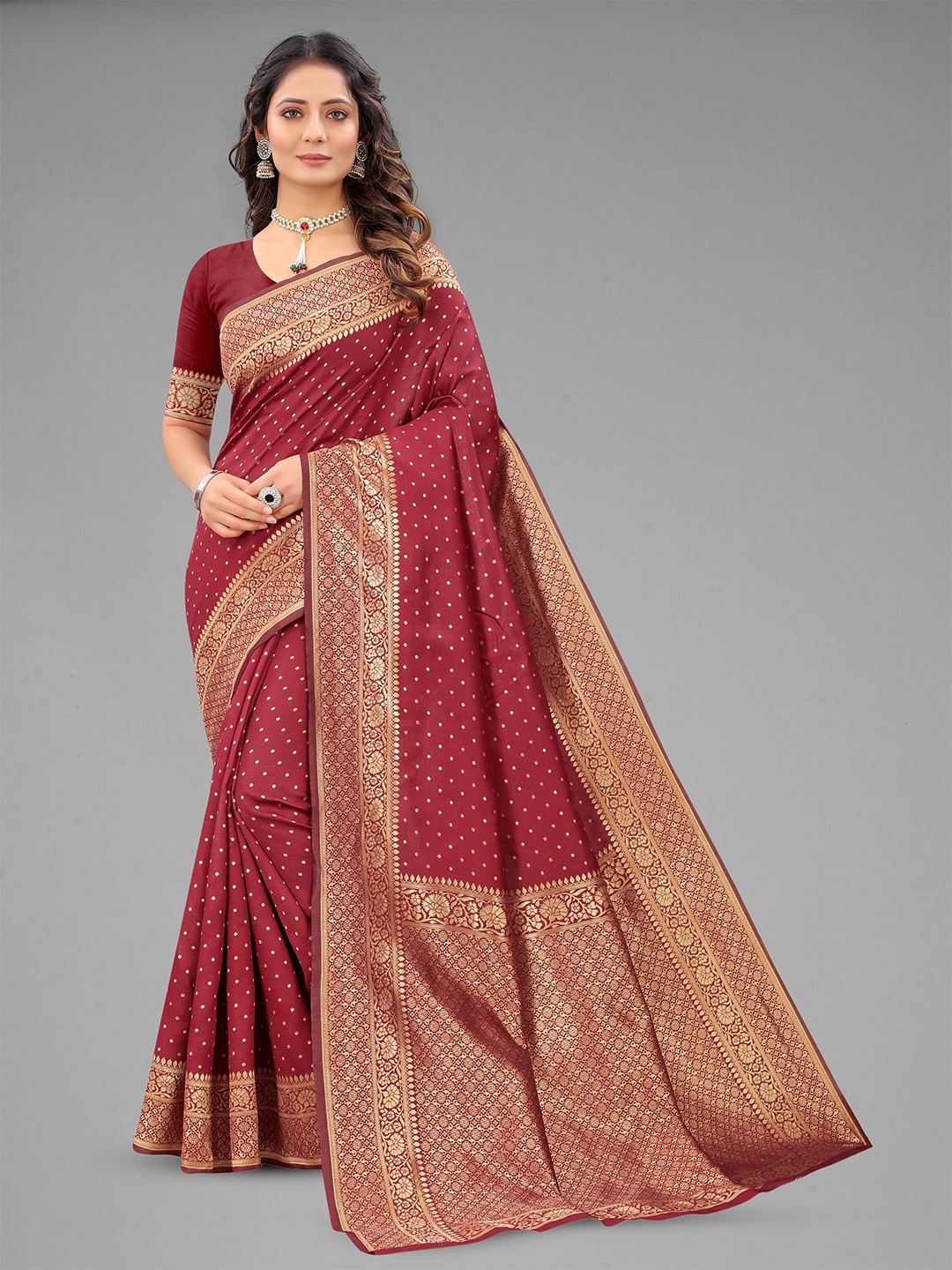 

Upalksh Woven Design Zari Kanjeevaram Saree, Maroon