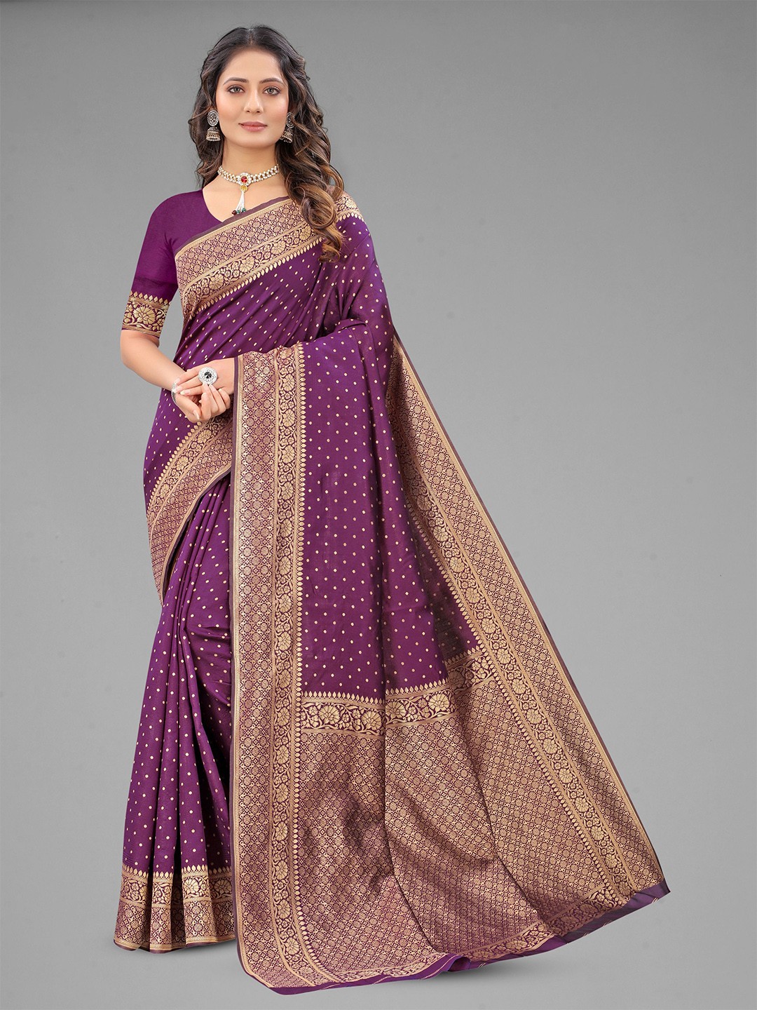 

Upalksh Ethnic Motifs Zari Pure Silk Kanjeevaram Saree, Purple