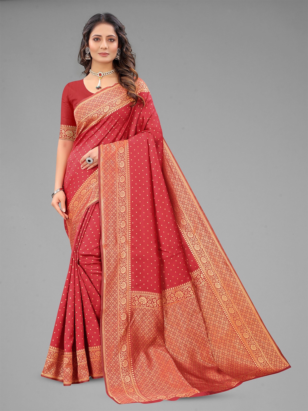 

Upalksh Woven Design Zari Kanjeevaram Saree, Red