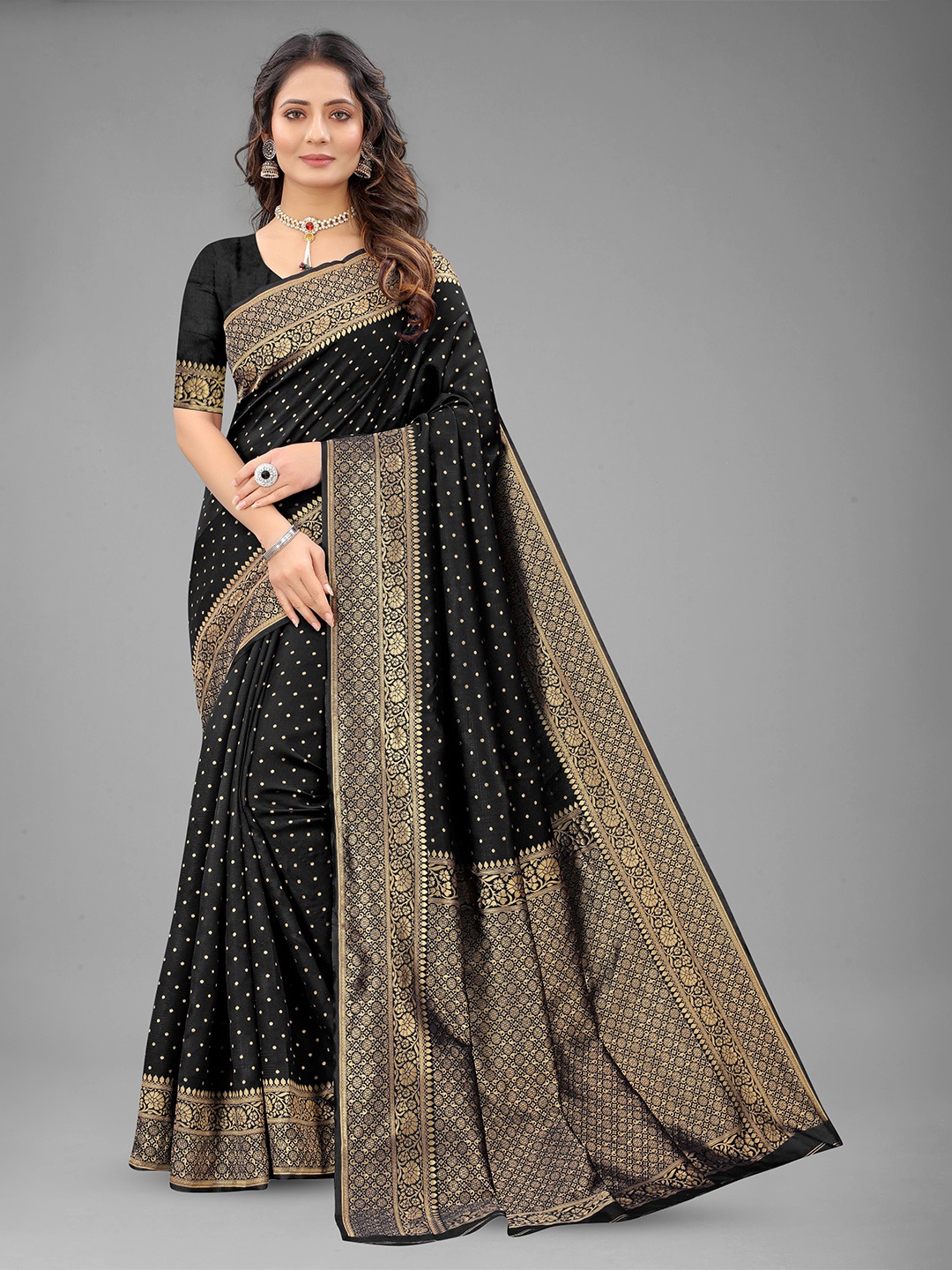 

Upalksh Woven Design Zari Kanjeevaram Saree, Black
