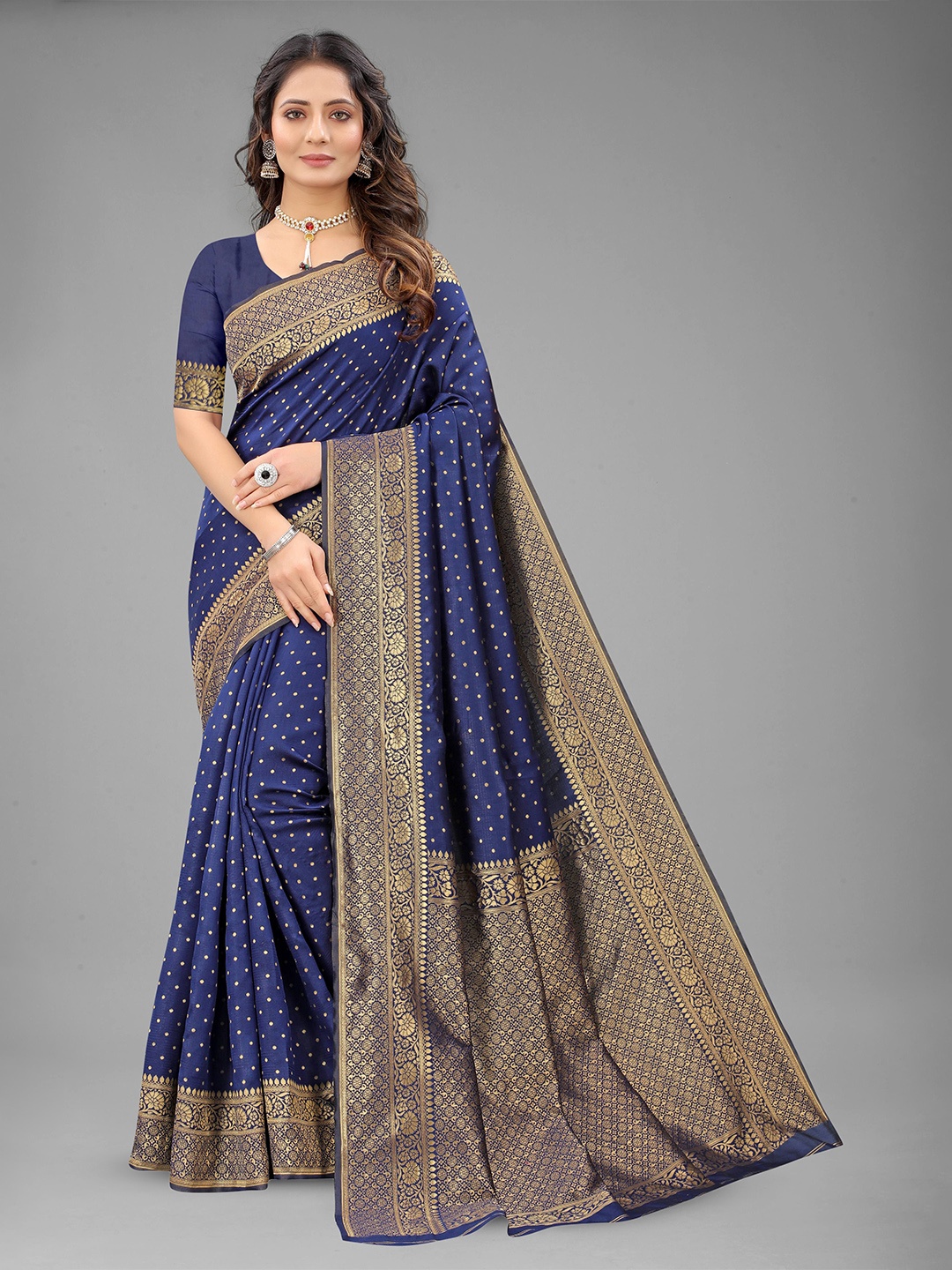 

Upalksh Woven Design Zari Kanjeevaram Saree, Navy blue