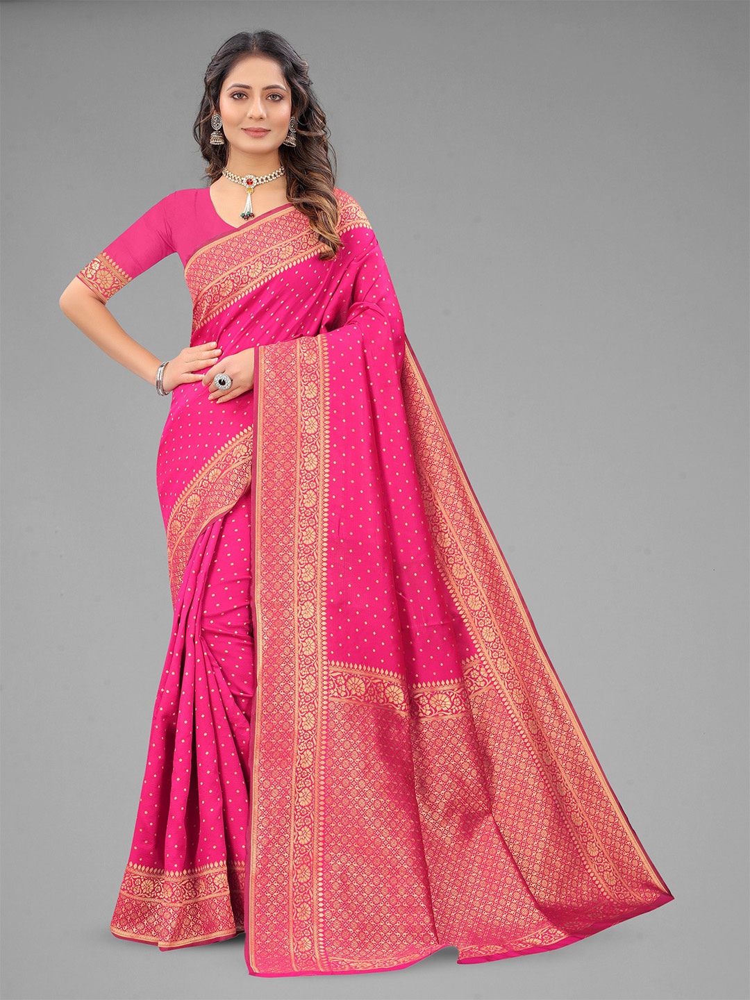 

Upalksh Woven Design Zari Kanjeevaram Saree, Pink