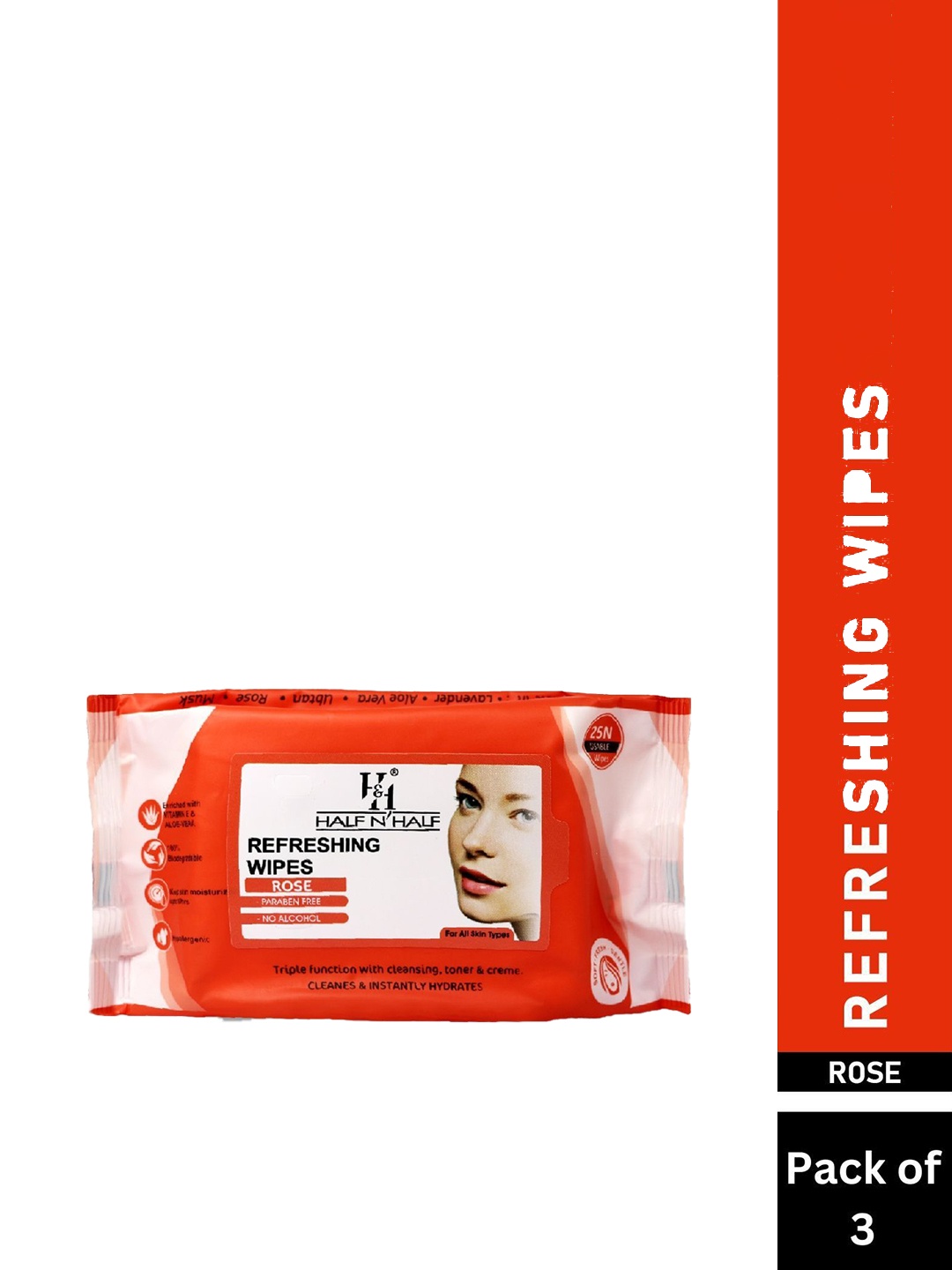 

Half N Half Set Of 3 Refreshing Wipes - Rose - 25Pcs Each, Red