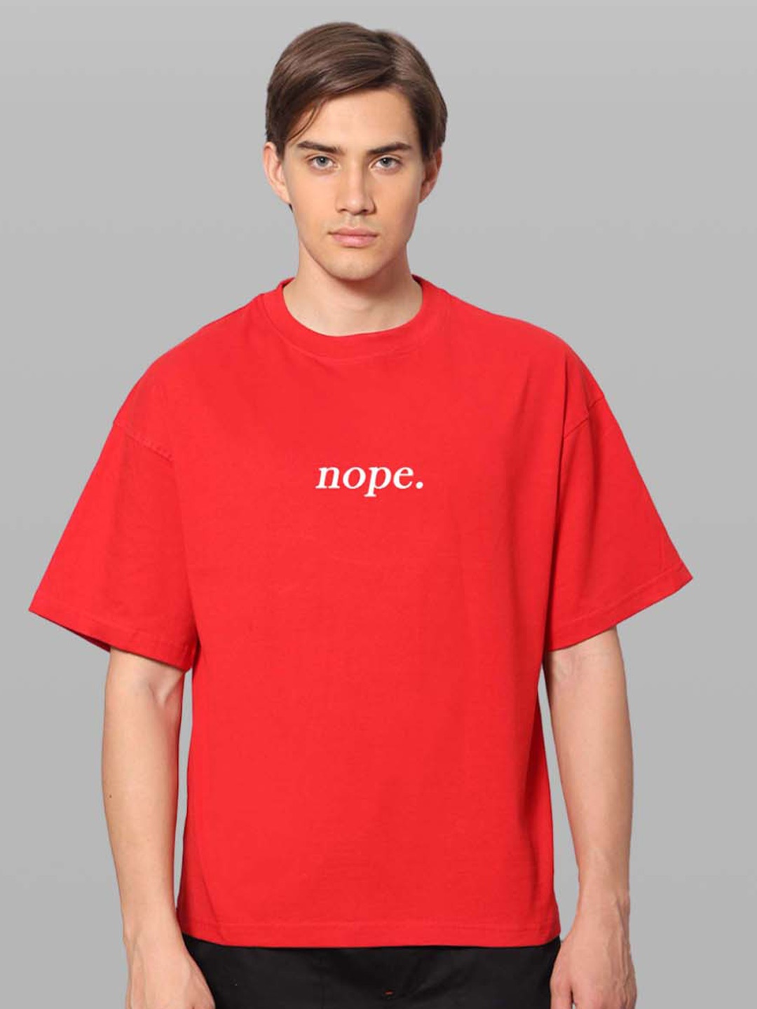 

Besick Men Typography Printed Round Neck Oversized T-shirt, Red