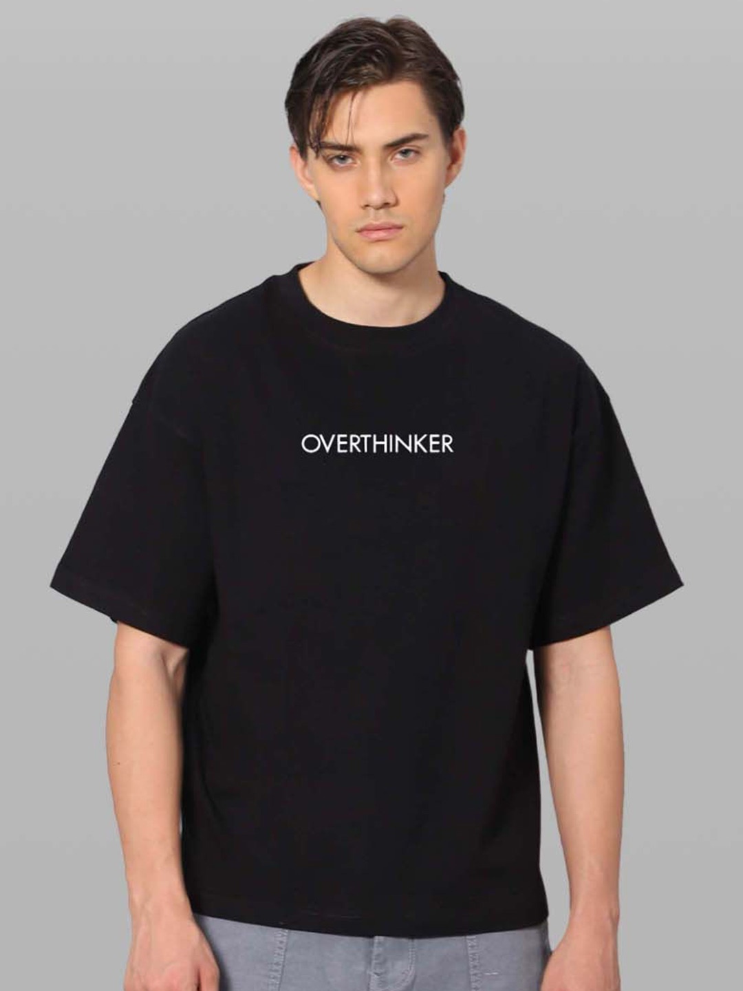 

Besick Men Typography Printed Round Neck Oversized T-shirt, Black