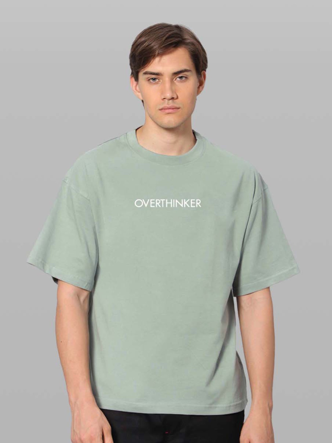 

Besick Men Typography Printed Drop Shoulder Sleeves Oversized T-shirt, Sea green
