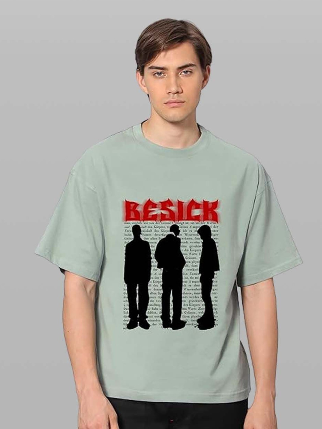 

Besick Men Typography Printed Round Neck Oversized T-shirt, Sea green