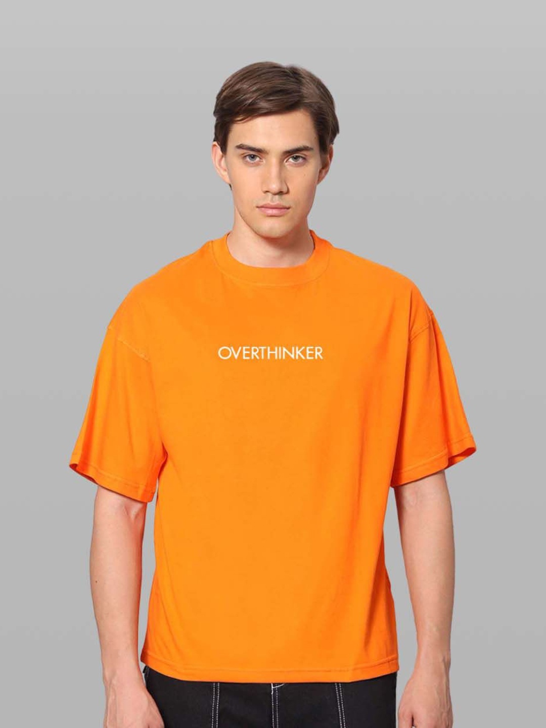 

Besick Men Typography Printed Round Neck Oversized T-shirt, Orange