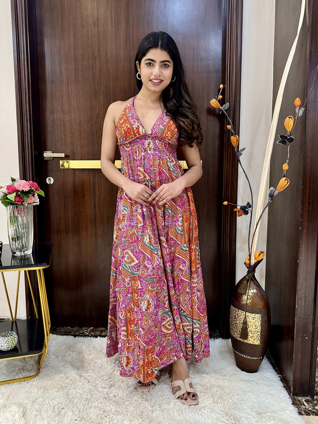 

smisingbee Print Halter Neck Maxi Dress, Multi