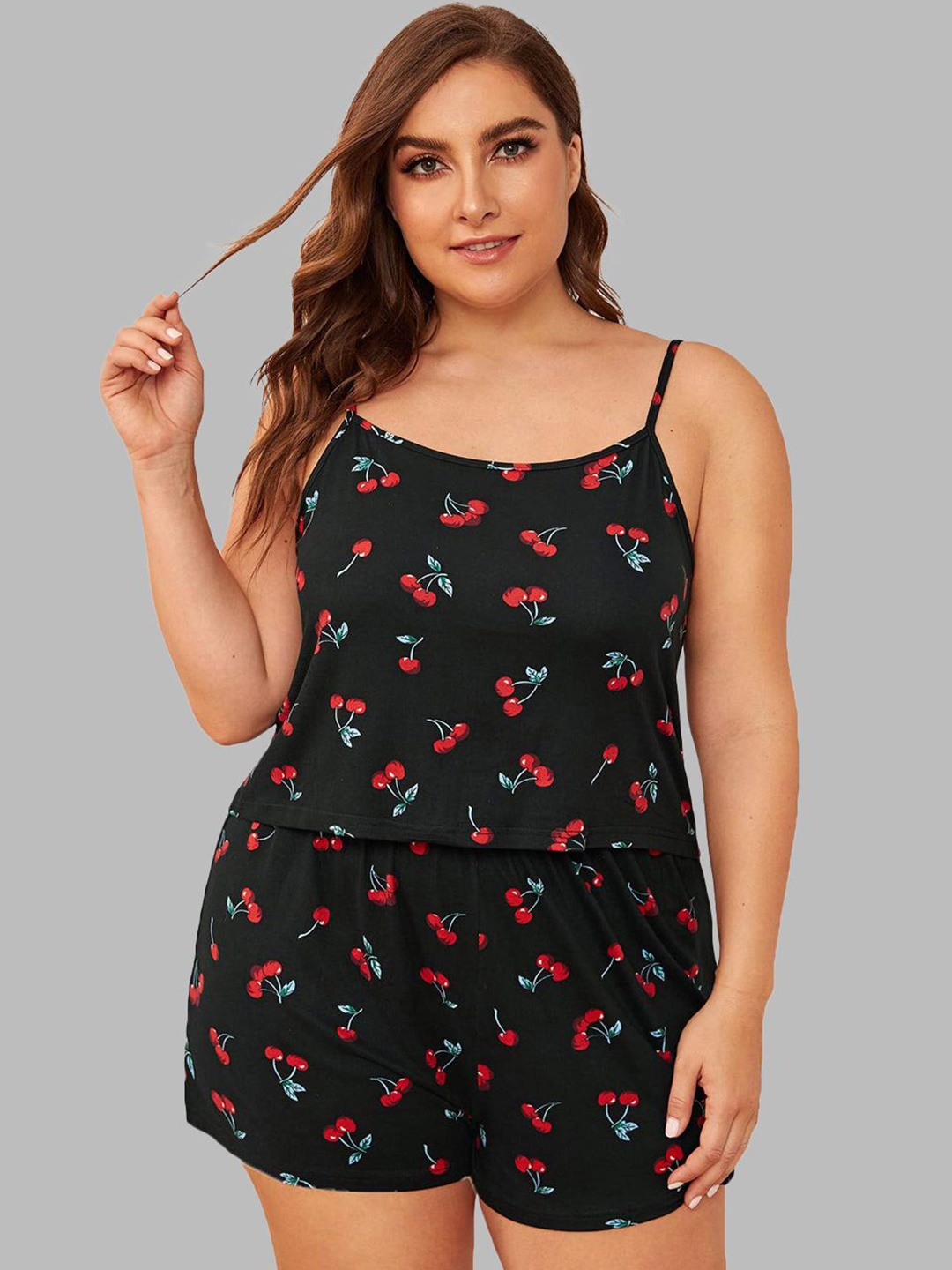 

styledose Graphic Printed Top & Shorts, Black
