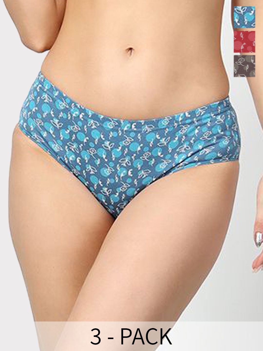

Floret Pack of 3 Printed Hipster briefs, Blue
