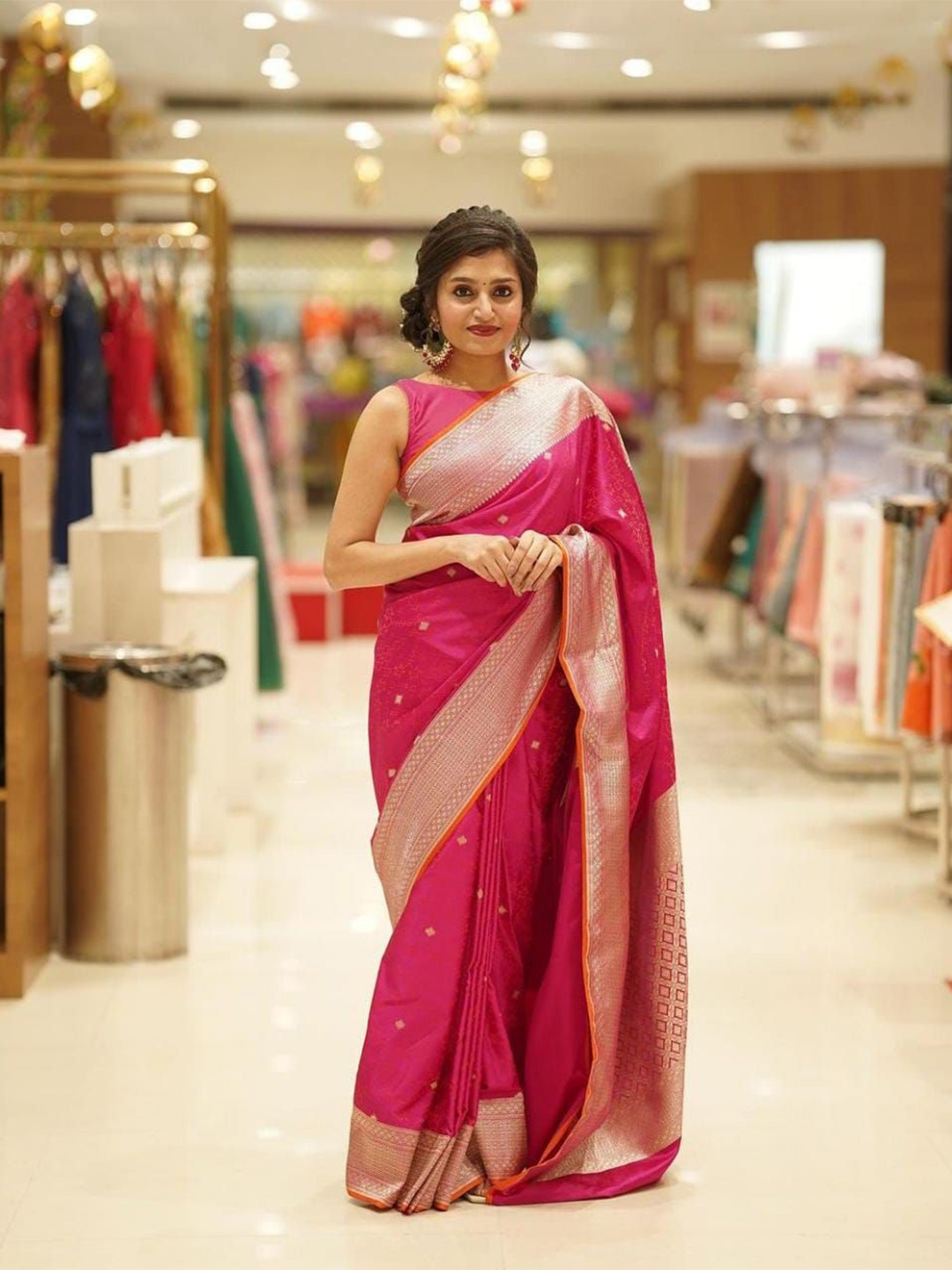 

Anjaneya Sarees Ethnic Motifs Zari Banarasi Saree, Pink