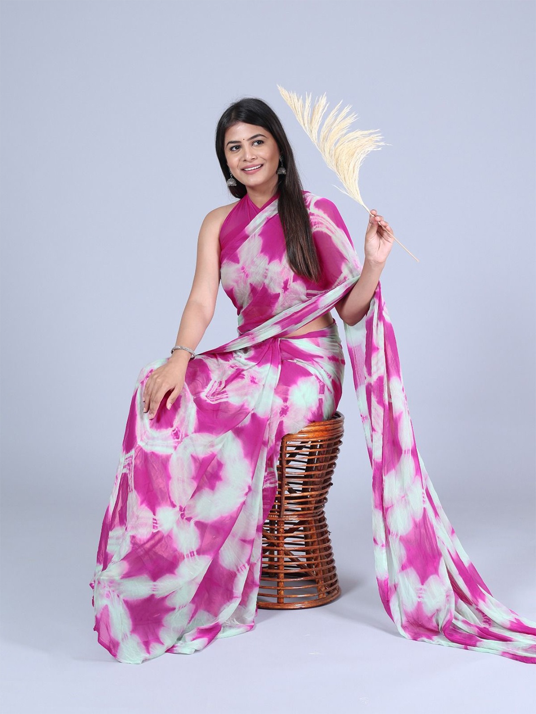 

RGF Tie and Dye Pure Chiffon Bandhani Saree, Pink